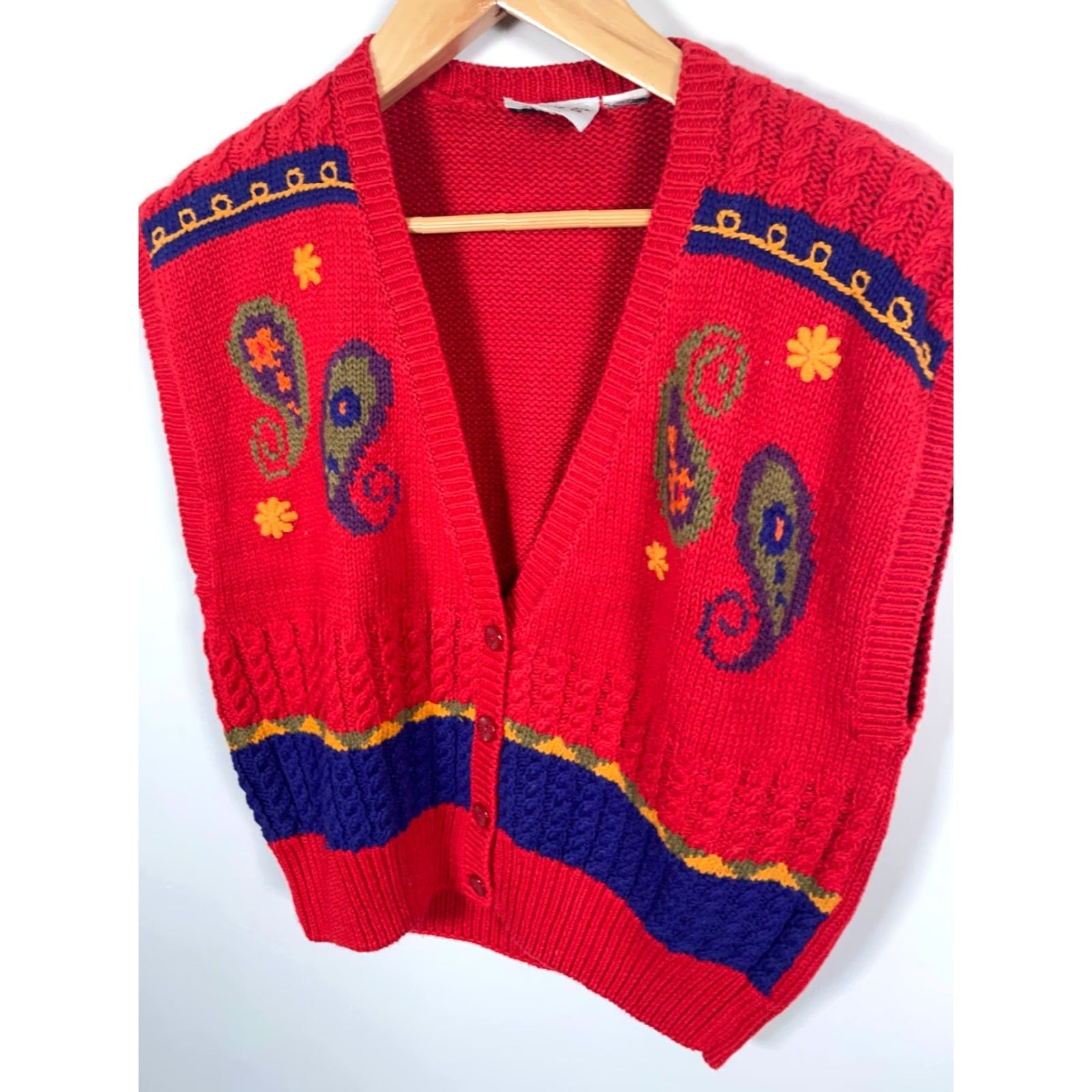 Vintage VINTAGE Russ Sweater Vest Shirt Womens Medium Red Paisley 90s Retro Size M / US 6-8 / IT 42-44 - 7 Thumbnail