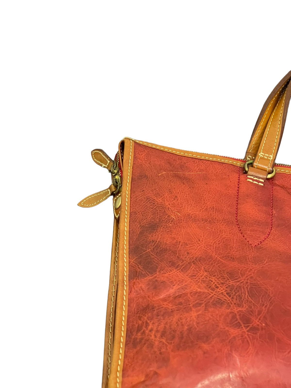 Japanese Brand Full Leather Patina Red Deux Moncx Artisan Made Hand Bag 4🟩 Size ONE SIZE - 19 Thumbnail