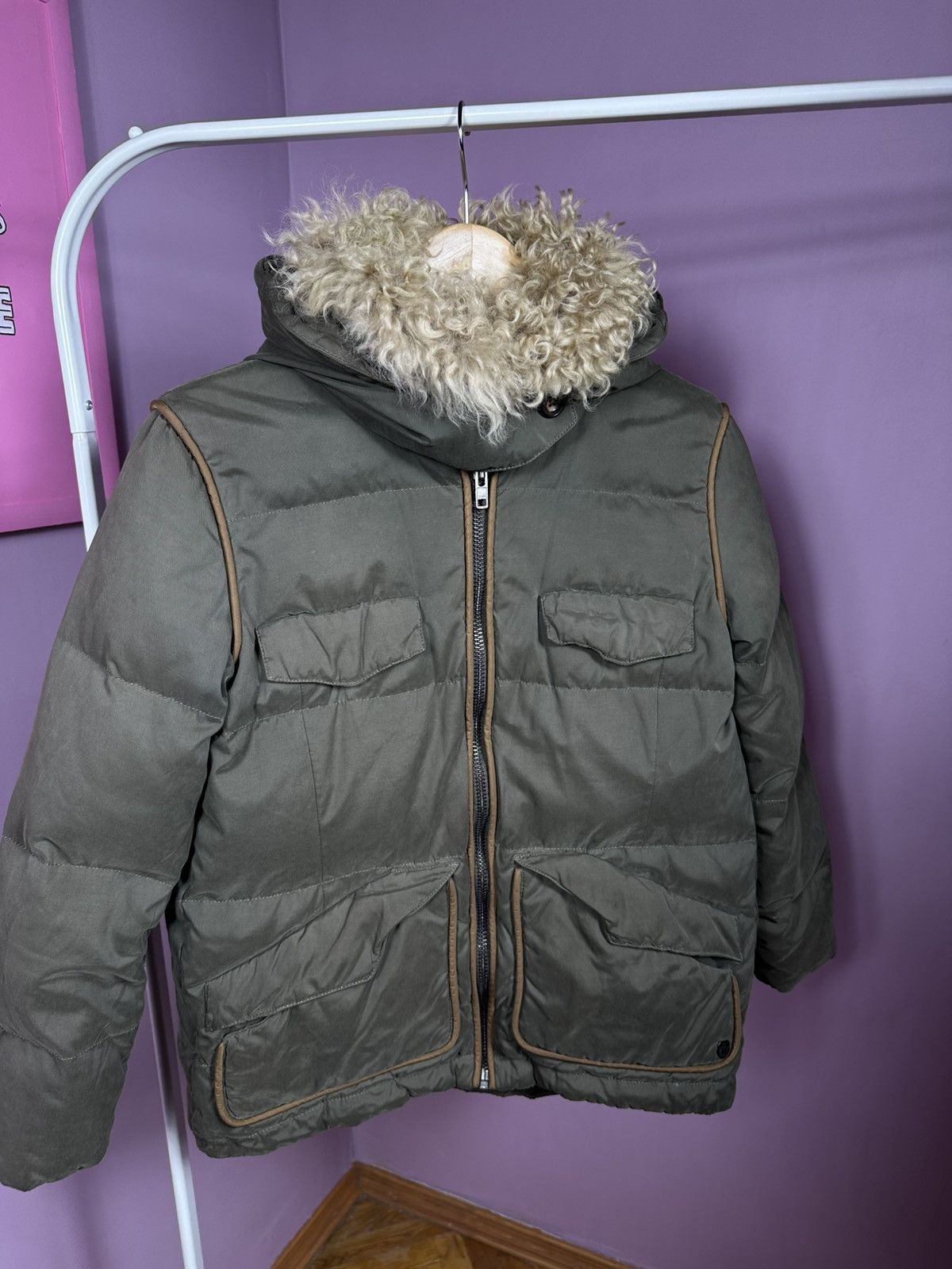 The Kooples The Kooples Down Jacket Puffer Parka Shearling Fur Khaki Size S / US 4 / IT 40 - 5 Thumbnail