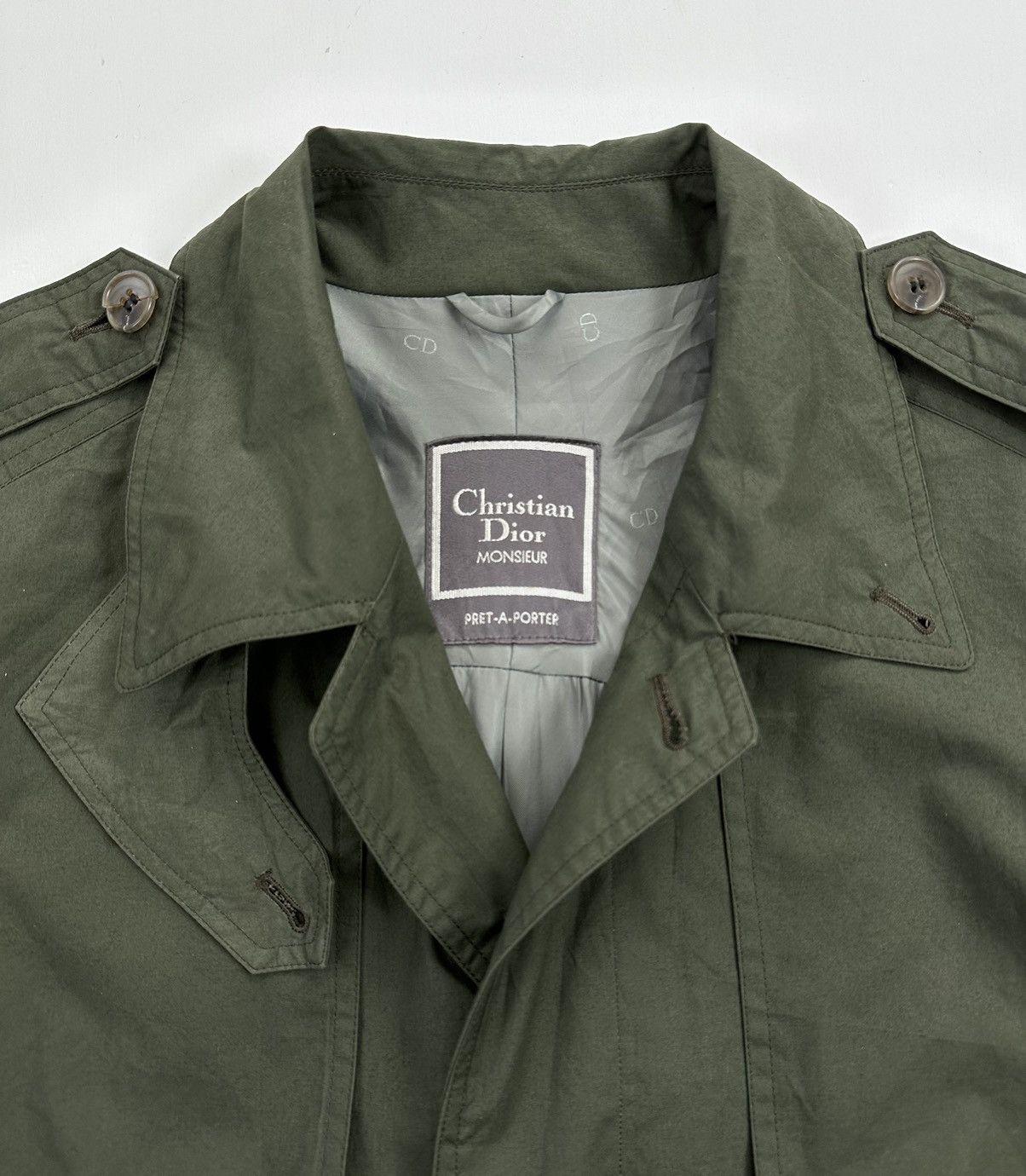 Christian Dior Monsieur Christian Dior Olive Green TrenchCoat Military Outerwear Size US L / EU 52-54 / 3 - 3 Thumbnail