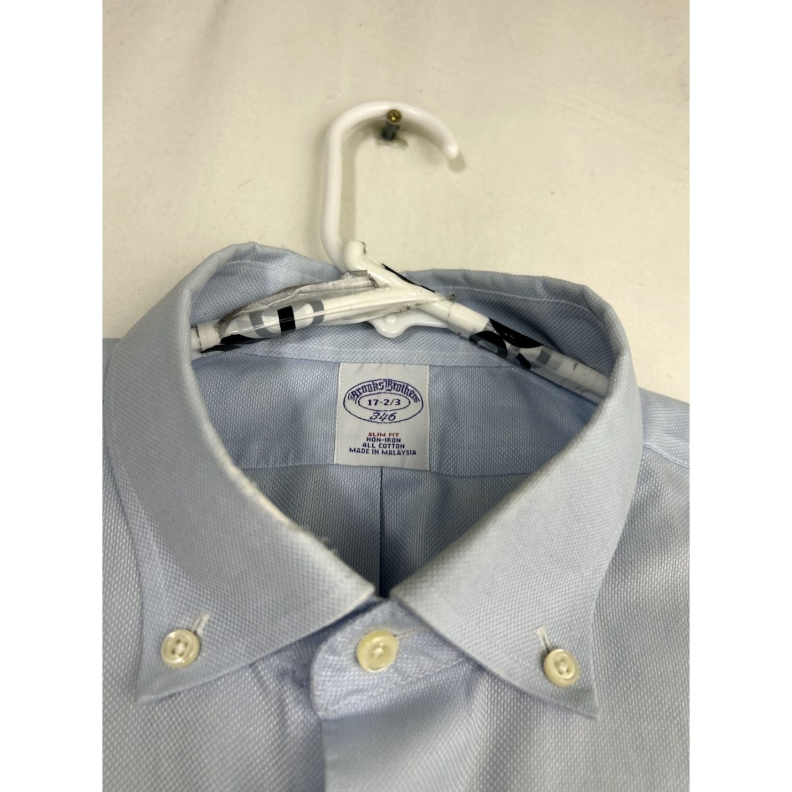 Brooks Brothers Dress Shirt Blue Slim Button-Down 17 2/3 Long Sleeve Cotton  Mens