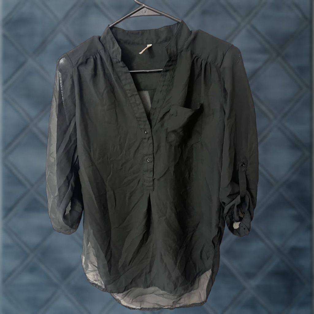 Vintage Live 4 Truth Blouse Black Small 1/4 Button Up Tab Sleeve Womens Size S / US 4 / IT 40 - 1 Thumbnail