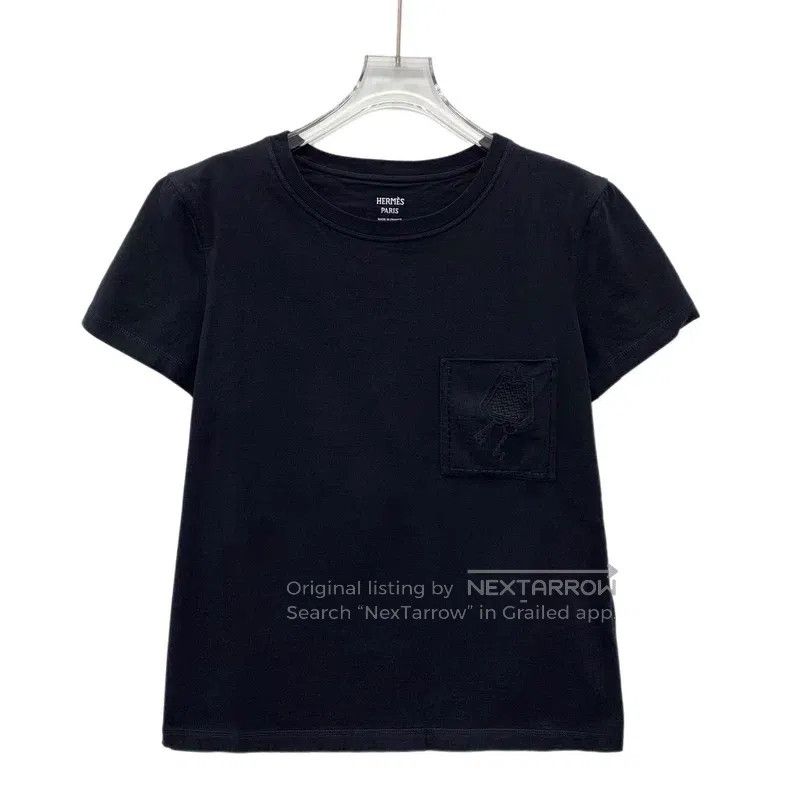 Hermes Hermes Black Pocket Embroidered Cotton Short-Sleeve T-Shir Size XS / US 0-2 / IT 36-38 - 1 Thumbnail