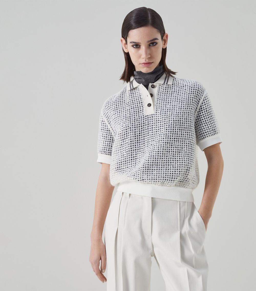 Brunello Cucinelli o1la1rc1a0325 Polo t-shirt with sequins in White Size L / US 10 / IT 46 - 1 Thumbnail