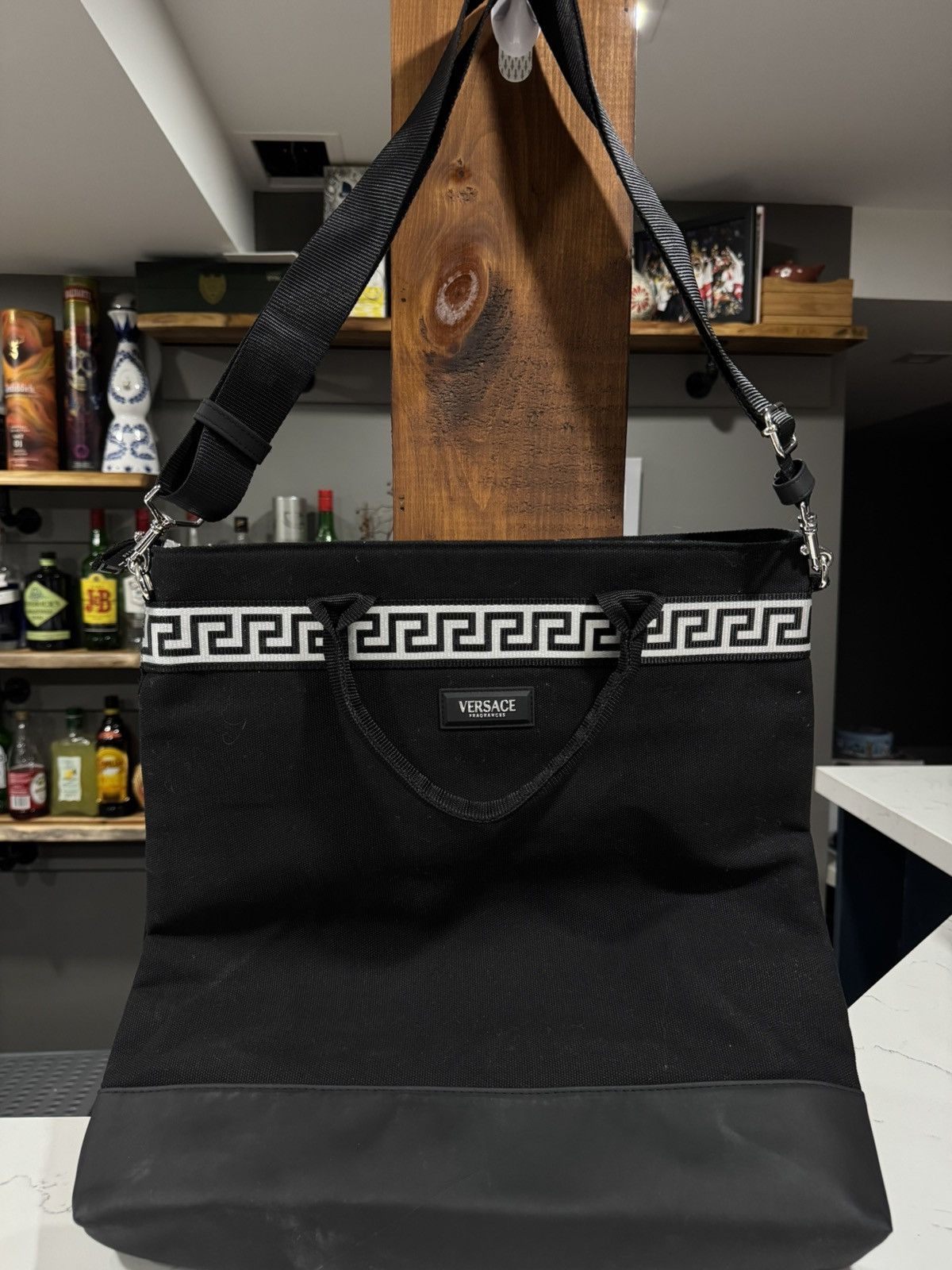 Versace Versace Fragrances Greek Key Tote Bag – Canvas Shoulder Bag Size ONE SIZE - 1 Thumbnail