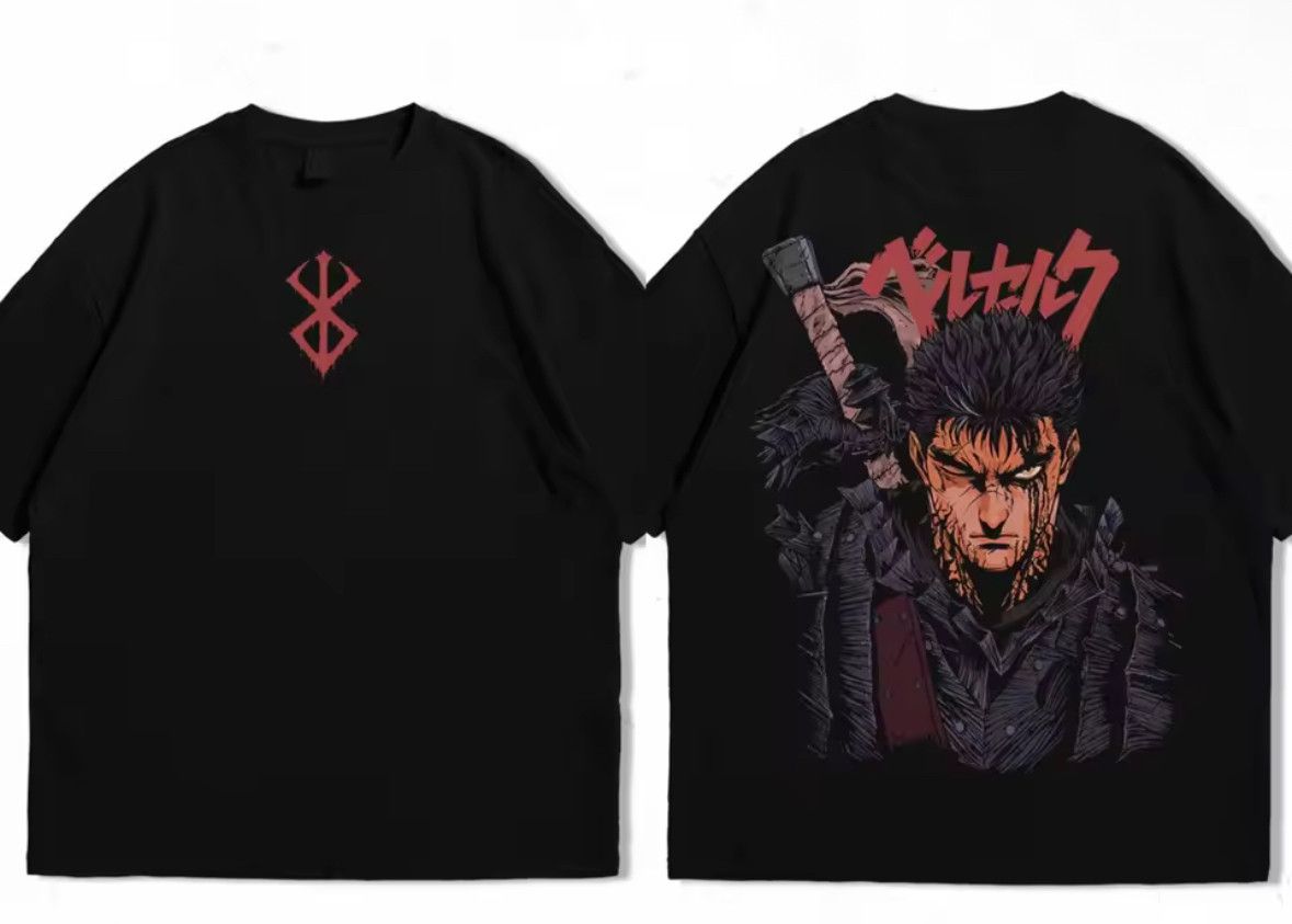 Japanese Brand Y2K Guts Vs Skull Knight Black T-Shirt Punk Graphic Tees Size US L / EU 52-54 / 3 - 1 Thumbnail