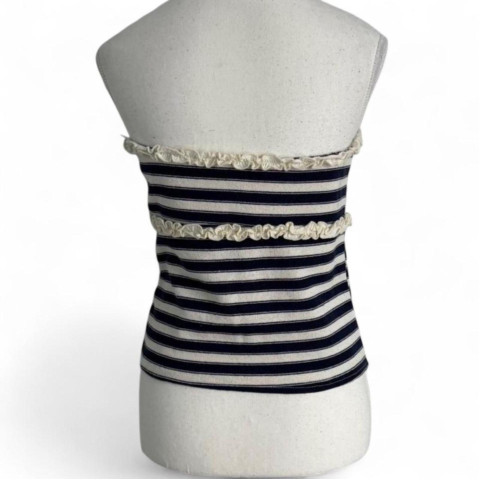 Other La Peche navy + white striped tube top ruffle trim tie back Size XL / US 12-14 / IT 48-50 - 2 Thumbnail