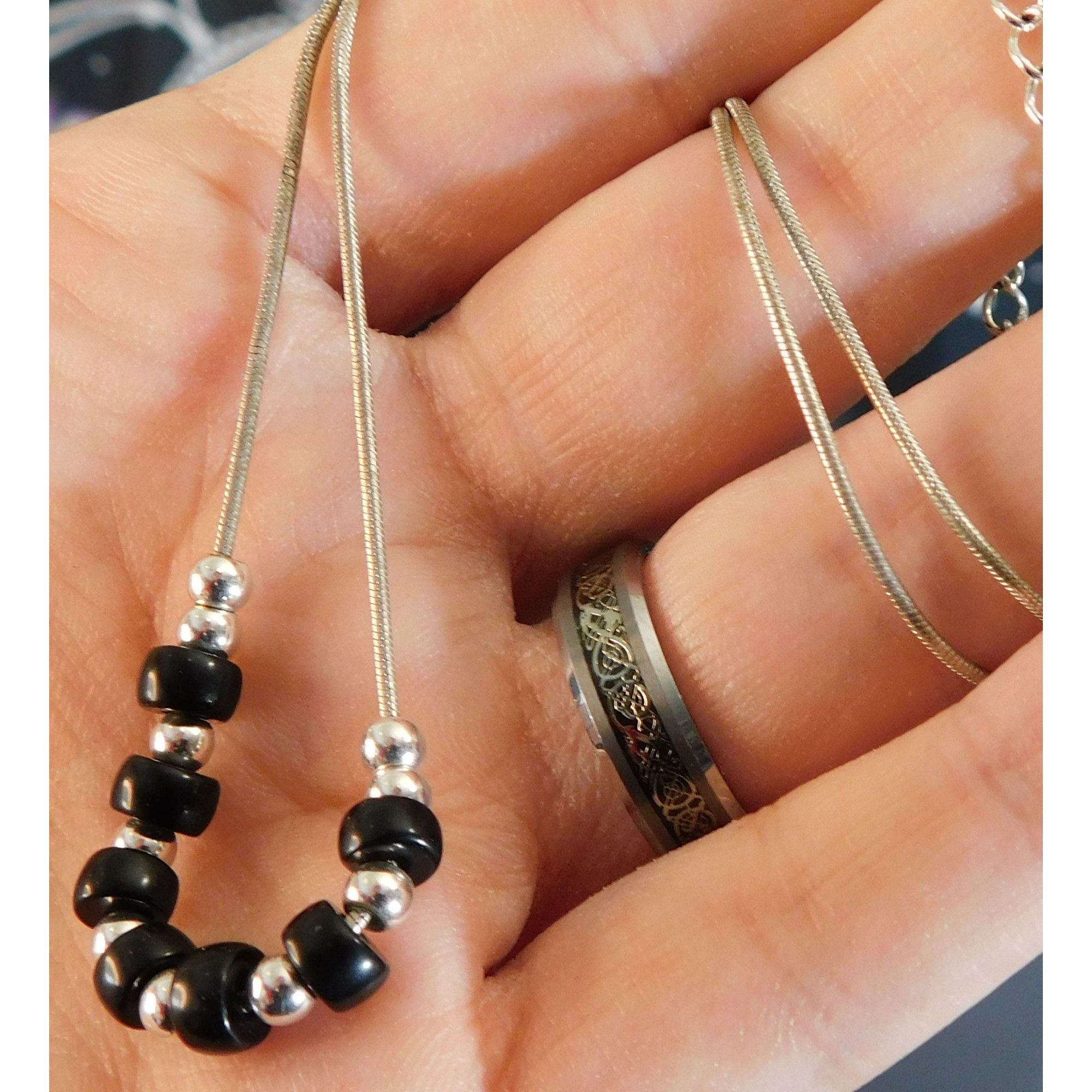 Other Elegant Minimalist Black And Silver Tone Beaded Necklace Size ONE SIZE - 2 Thumbnail