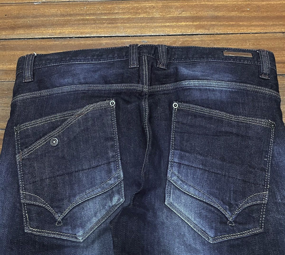14th Addiction Very Rare Vintage Brand Nicole Club Waxed Flared Jeans 2000s Size US 34 / EU 50 - 4 Thumbnail