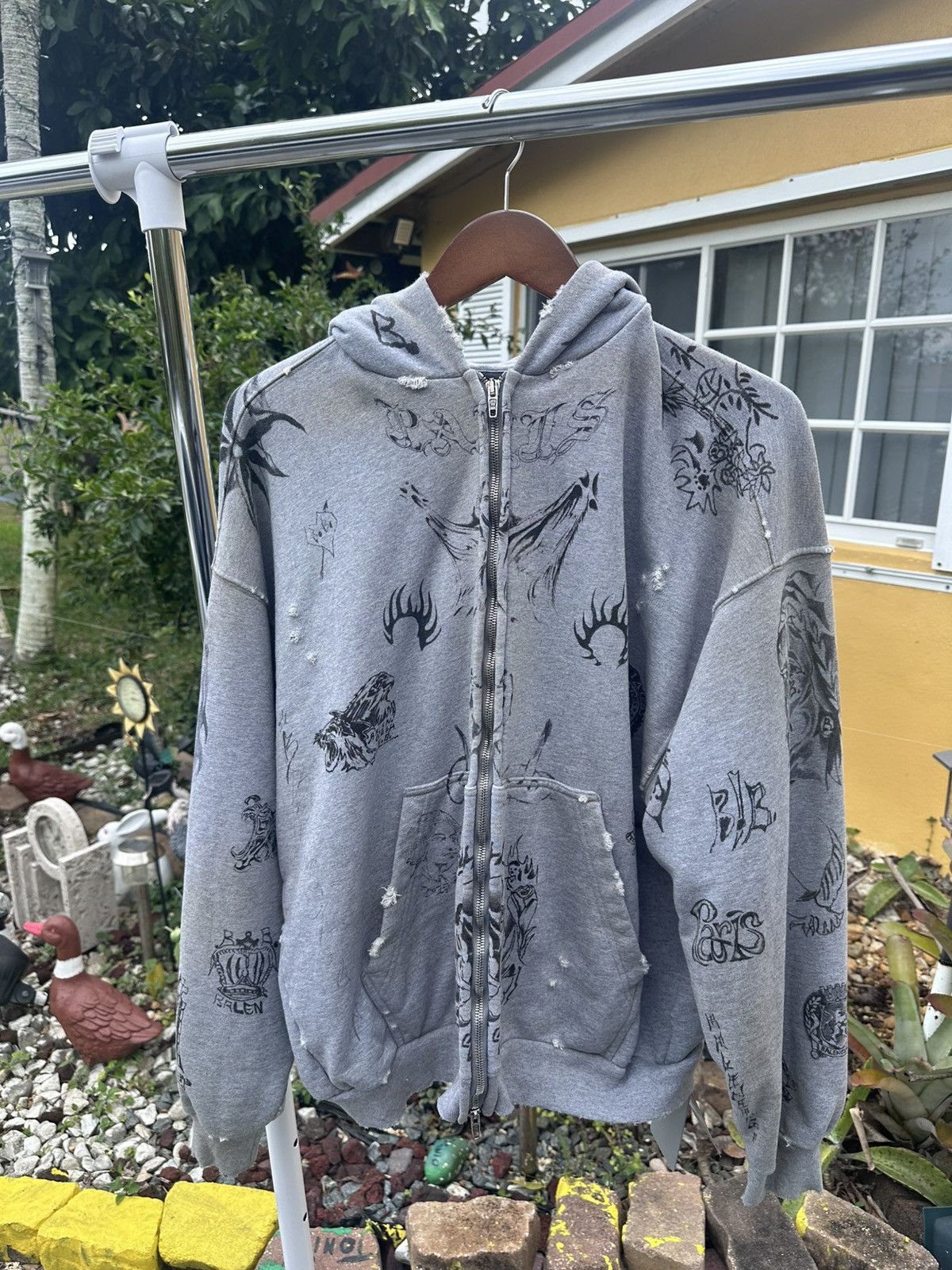 Balenciaga Balenciaga Tat Zip up hoodie in Grey | Grailed