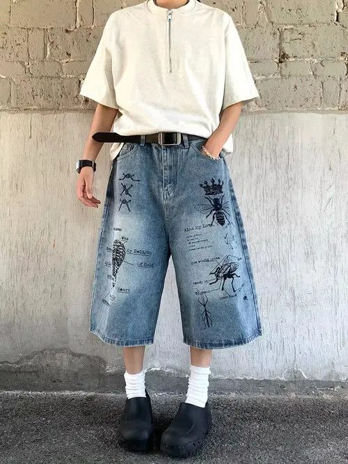 Japanese Brand Mizuho x Reiko graffiti insect pattern baggy denim shorts Size US 32 / EU 48 - 7 Thumbnail