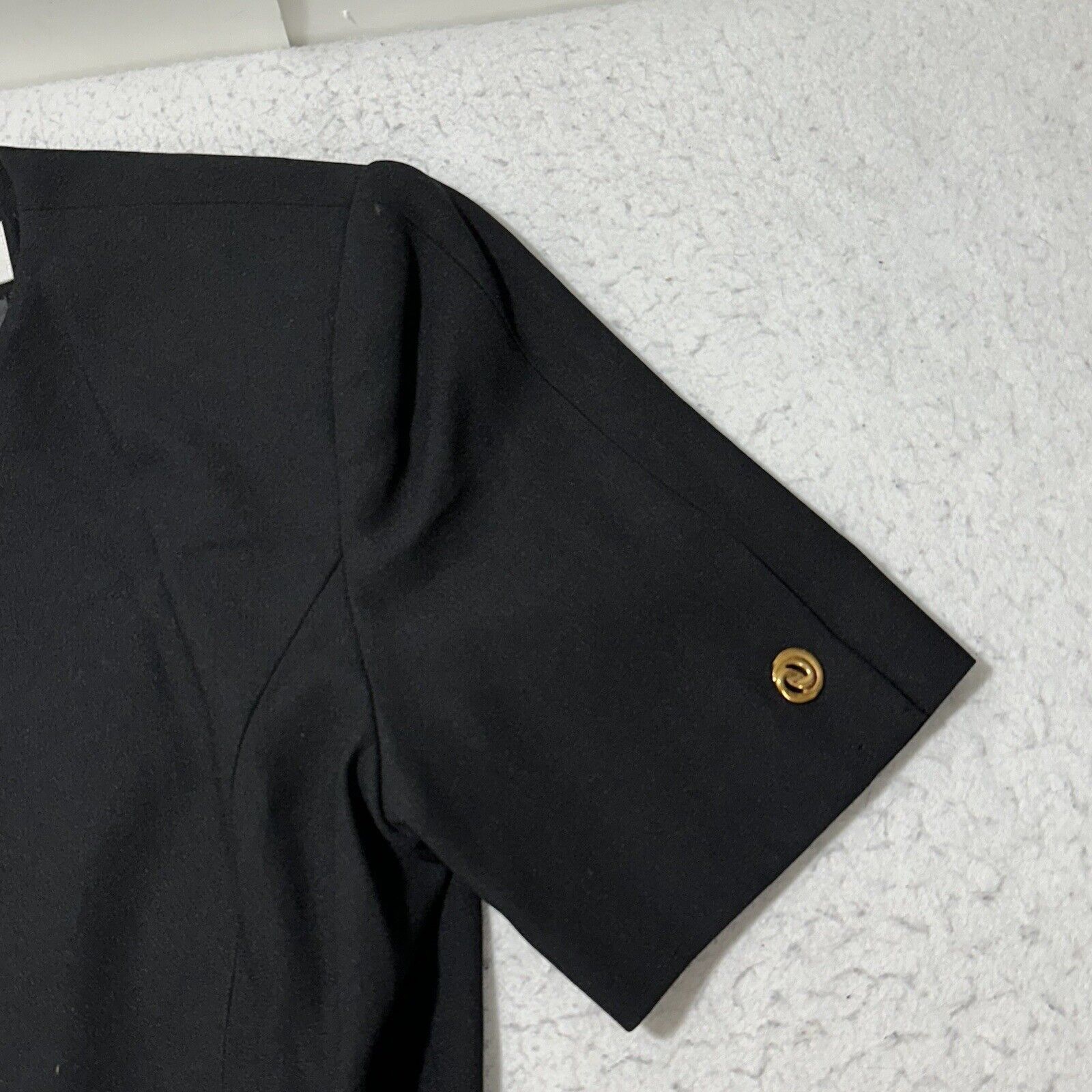 Vintage Vintage Kasper For ASL 10 Gold Button V-Neck Black Dress Size L / US 10 / IT 46 - 5 Thumbnail