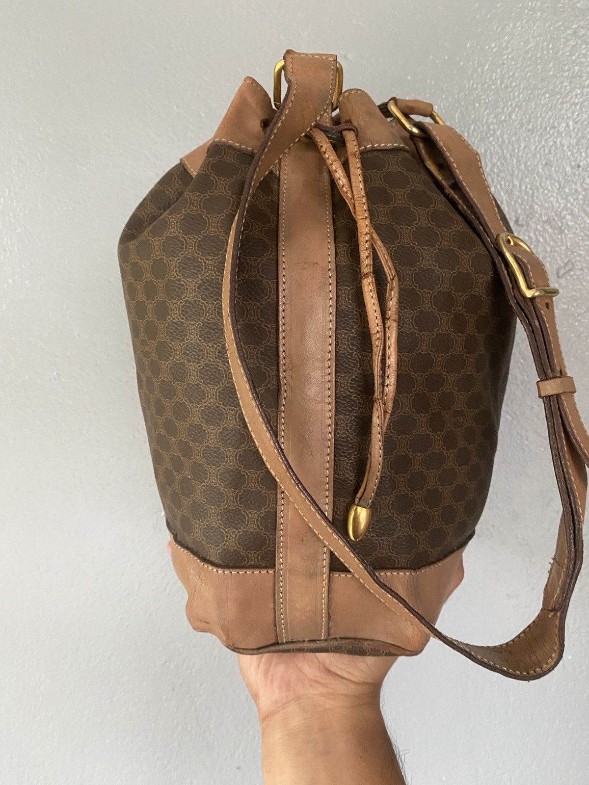 Celine × Vintage CELINE Macadam Blason Drawstring Bucket Shoulder bag brown. Size ONE SIZE - 2 Thumbnail