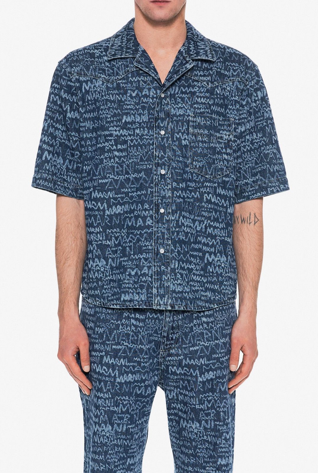 Last Marni Logo Denim Western Bowling Shirt