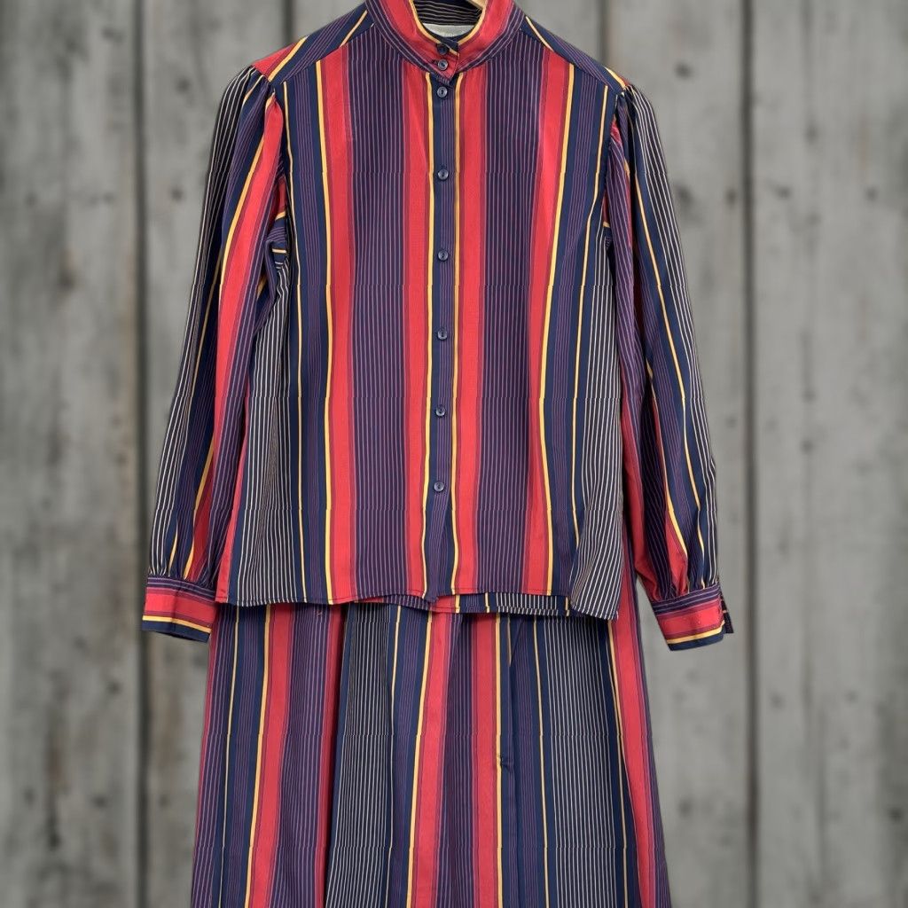 Vintage VINTAGE Intuitions Skirt (Women) Blouse Set M Striped Blue 60s A-Line Knee Length Bohemian Festival Classic Read Men? No. Size M / US 6-8 / IT 42-44 - 1 Thumbnail