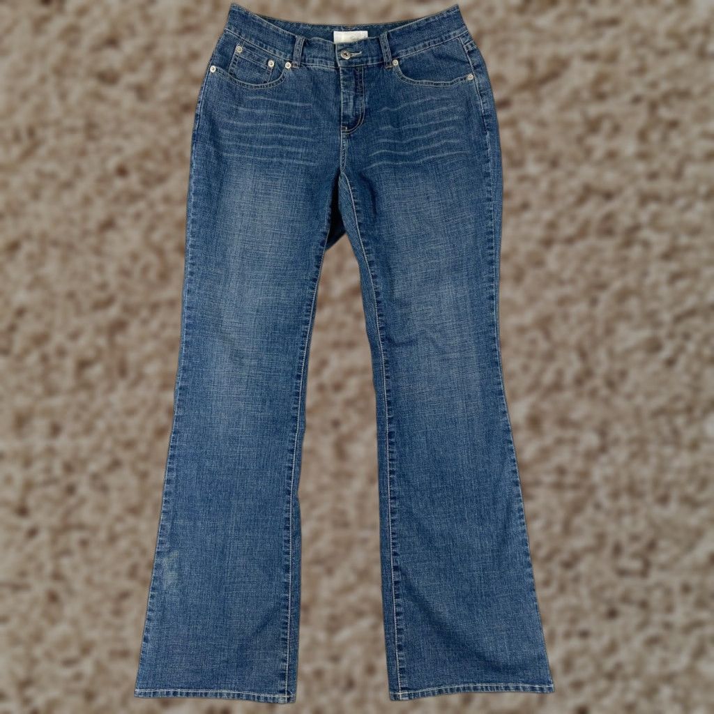 Vintage Spiegel Jeans Womens 4 Blue Denim Bootcut Mid Rise Cotton Blend Stretch Whiskers Cowboy Southwestern American Designer Mens Women Girls Size 27" / US 4 / IT 40 - 1 Thumbnail