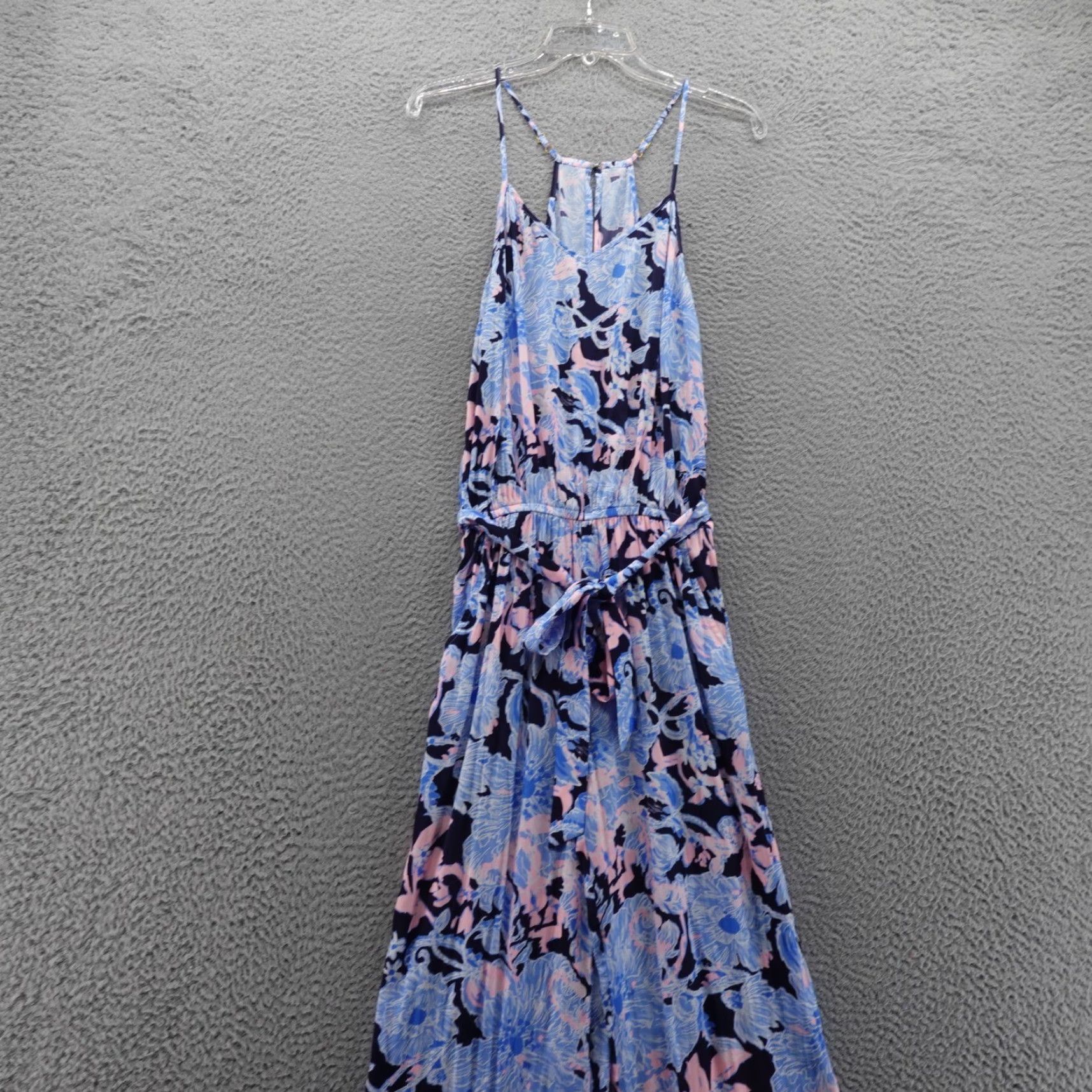 Lilly Pulitzer Jumpsuit One-Piece Wide Leg Women Sleeveless Floral Blue Pink XS Drawstring Resortwear Casual Party/Cocktail Travel