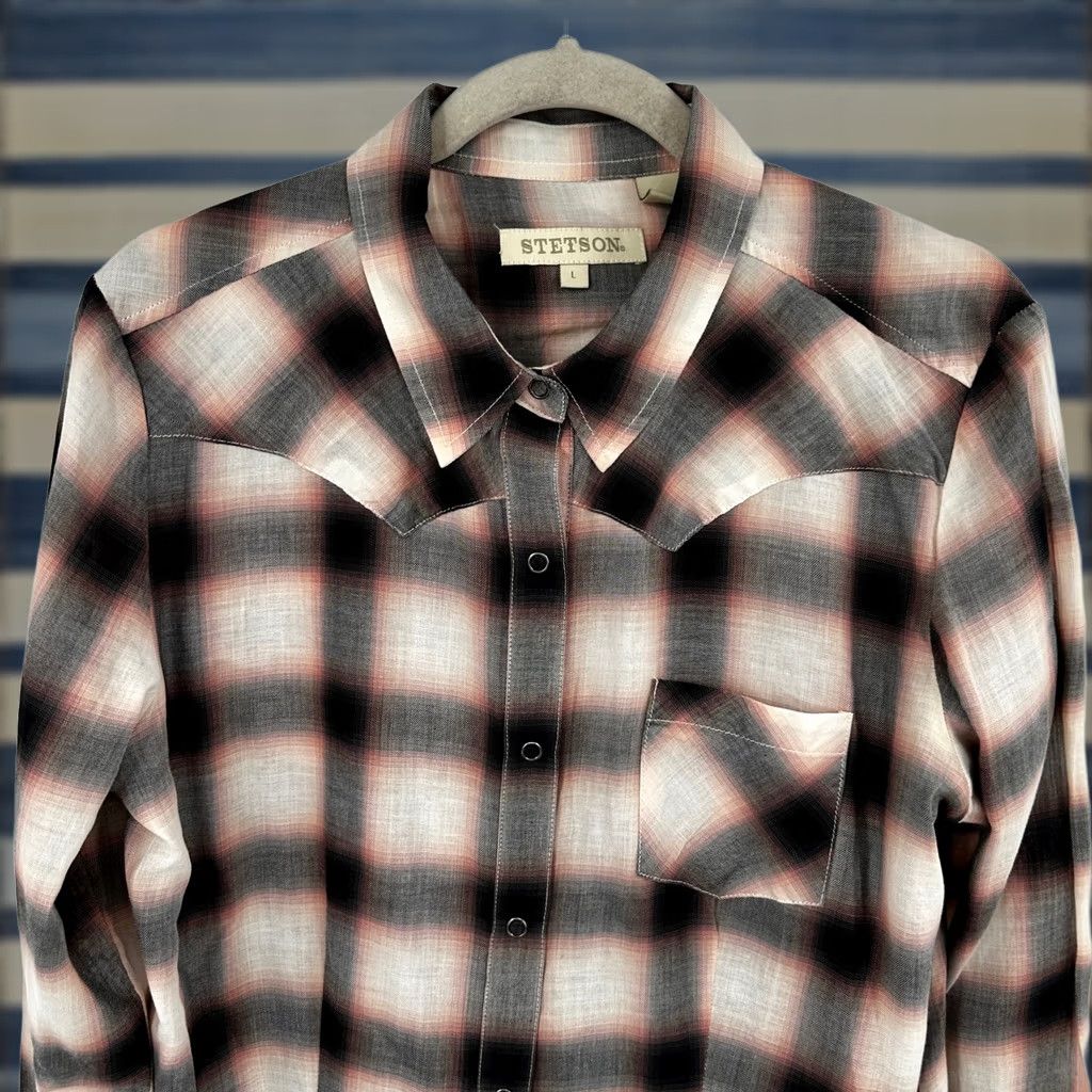 Stetson Stetson Western Snap Front Plaid Shirt Large Cotton Womens Cowgirl Ranch Country Size L / US 10 / IT 46 - 1 Thumbnail