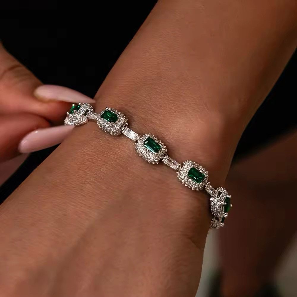 Japanese Brand Iced Emerald Inlaid Green Baguette Zircon Bracelet Size ONE SIZE - 5 Thumbnail