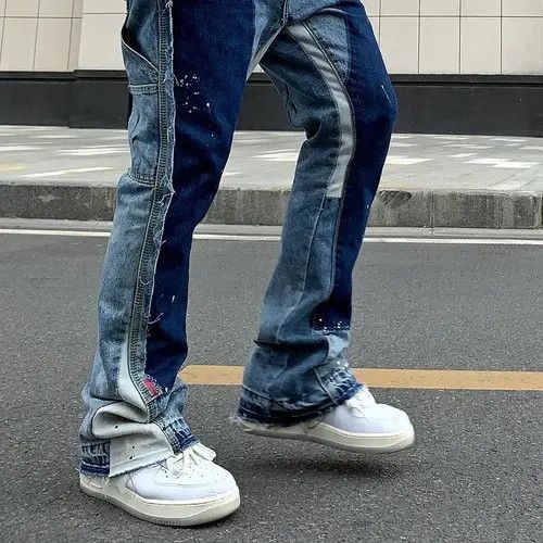 Japanese Brand × Jean Paint Splatter Stacked Denim Jeans y2k retro Size US 32 / EU 48 - 2 Thumbnail