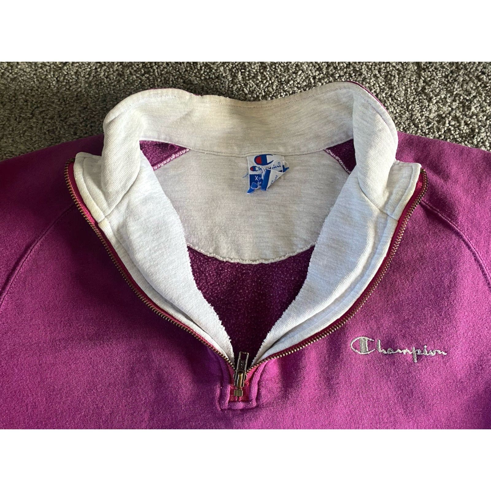 Champion VINTAGE Champion Sweatshirt 1/4 Zip Womens XL Purple Long Sleeve USA 90s Classic Logo Sports Size XL / US 12-14 / IT 48-50 - 5 Thumbnail