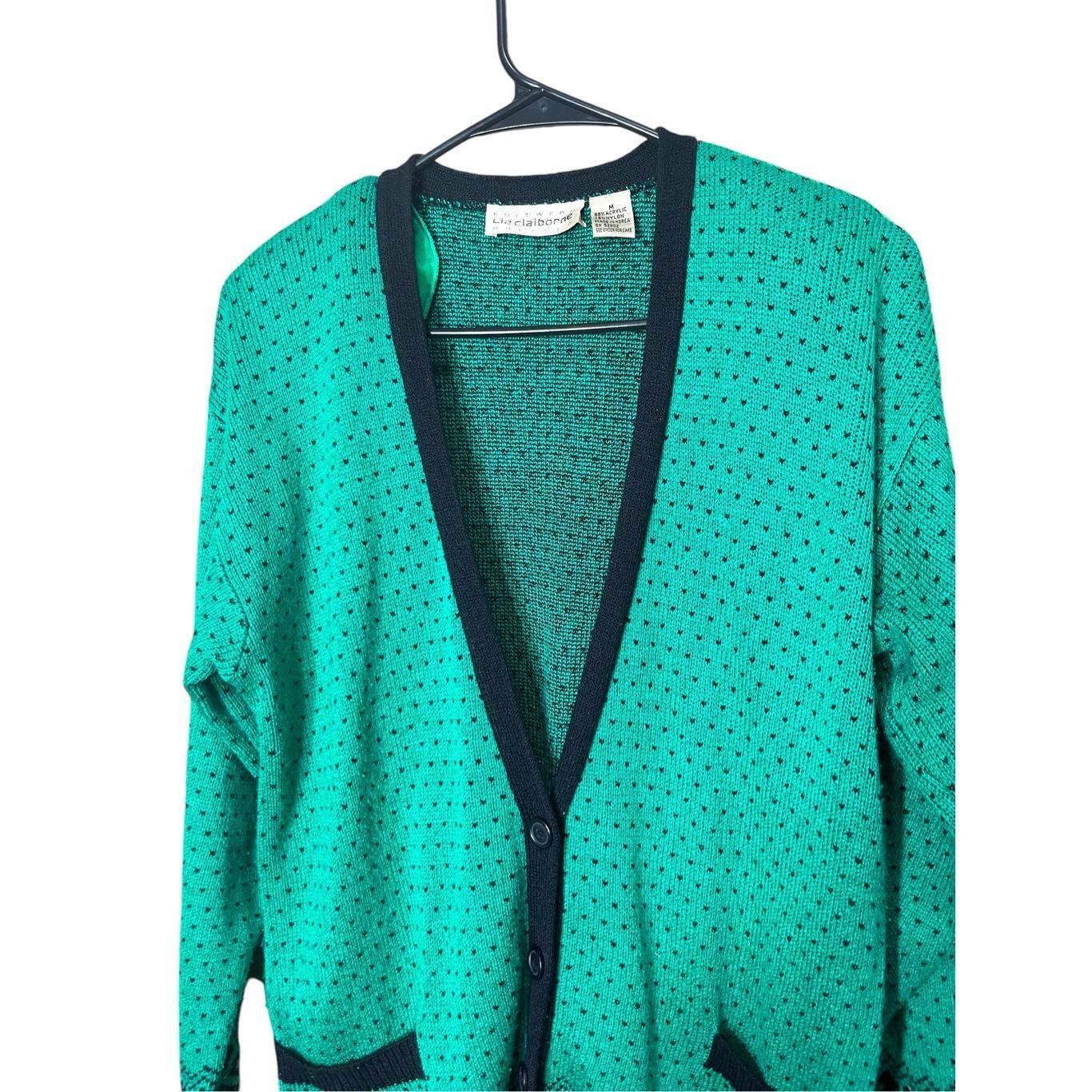 Liz Claiborne Vintage Liz Claiborne Green Polka Dot Cardigan Button Front Size M Size M / US 6-8 / IT 42-44 - 2 Thumbnail