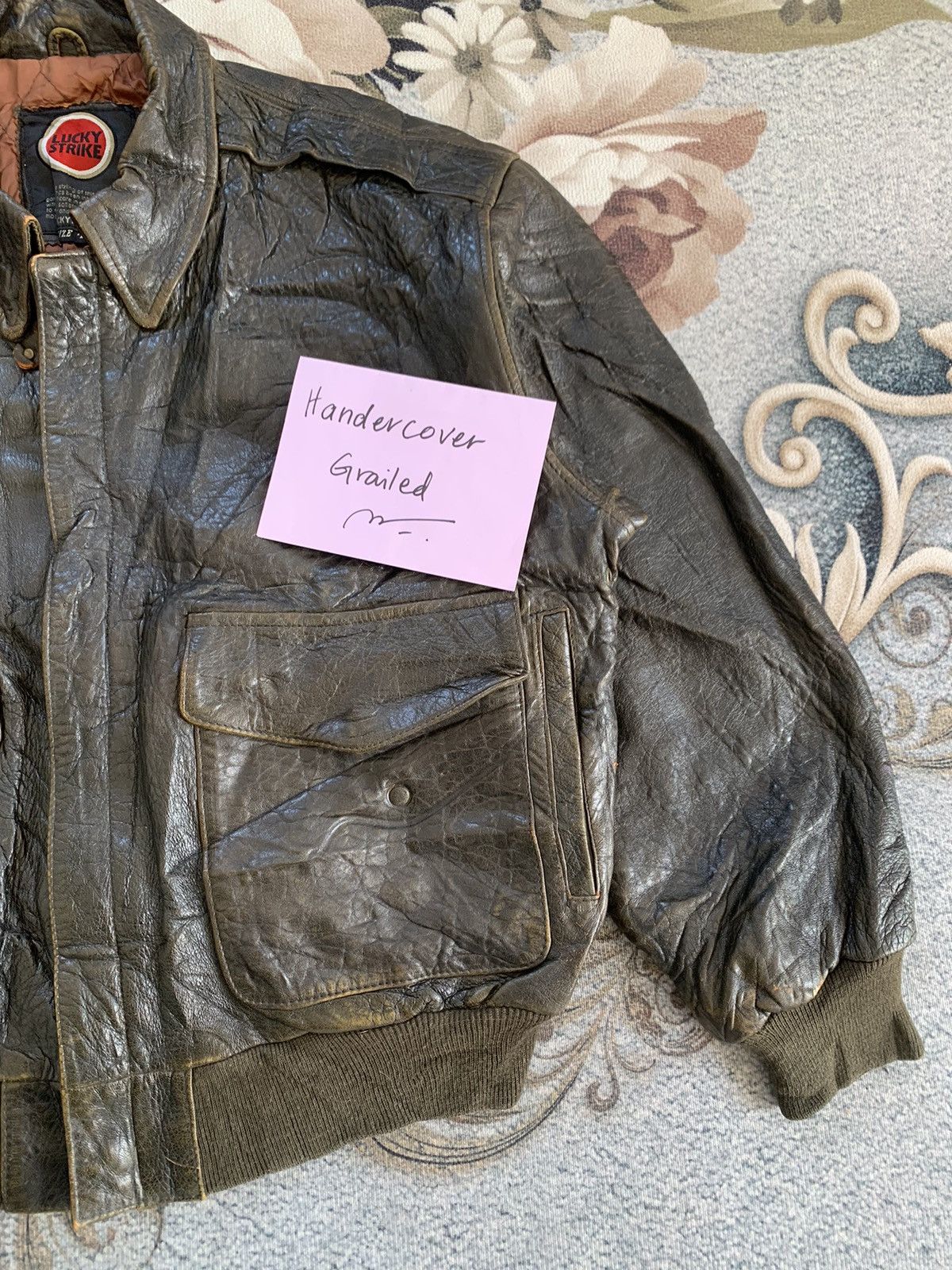 Lucky Brand Vtg Lucky Strike Embossed Logo Leather Jacket Size US L / EU 52-54 / 3 - 4 Thumbnail