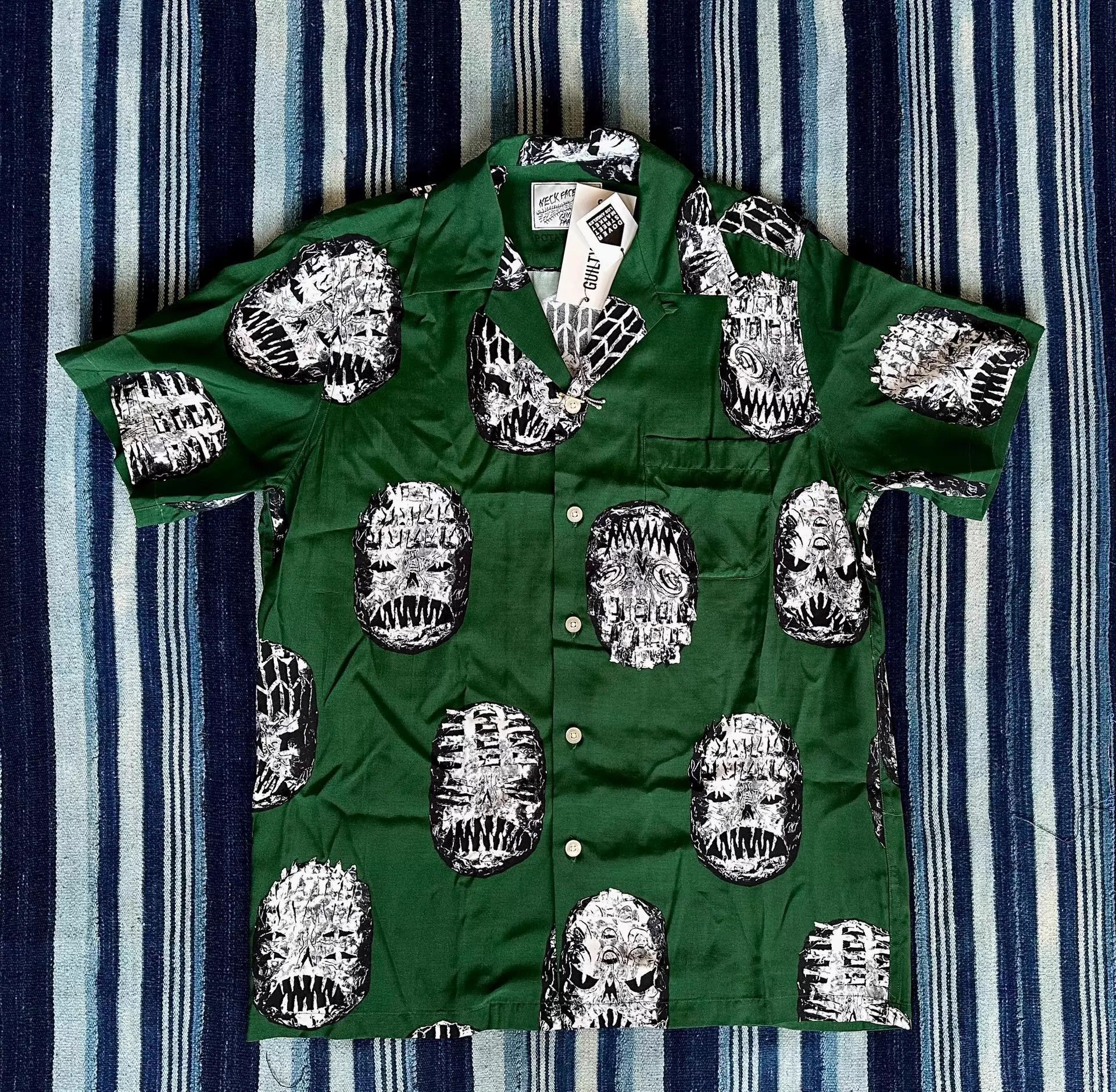 Wacko Maria Green Short Sleeve Button-Up Shirt with Skull Print Size US S / EU 44-46 / 1 - 1 Thumbnail