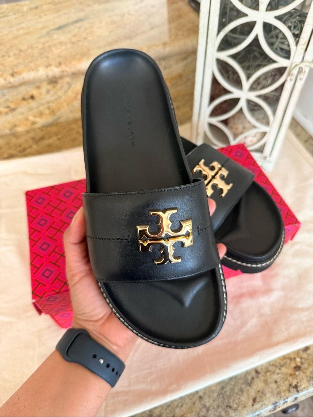 Tory Burch Tory Burch Black Leather Logo Espadrille Flats Size US 8 / IT 38 - 2 Thumbnail