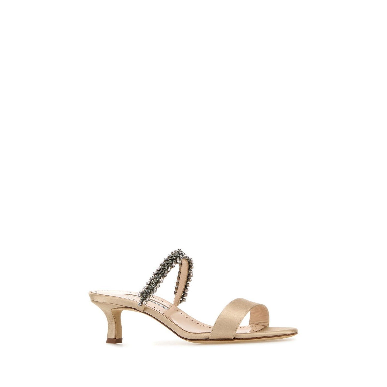 MANOLO BLAHNIK Kifasan Rhinestone Jewel Nude Beige Satin 50m