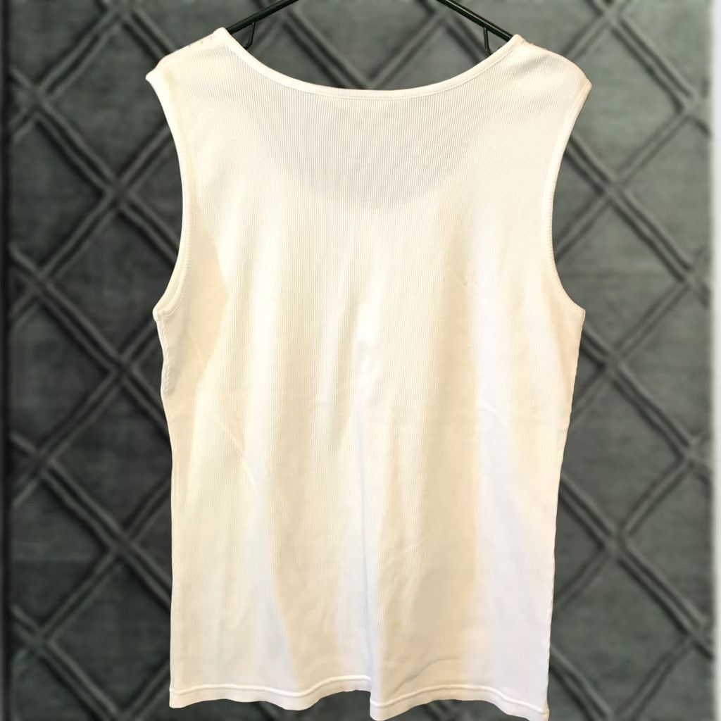 Vintage Fresh Tank Top White L Ladies Sleeveless Round Neck Beaded Button 100% Cotton Basic Size L / US 10 / IT 46 - 1 Thumbnail