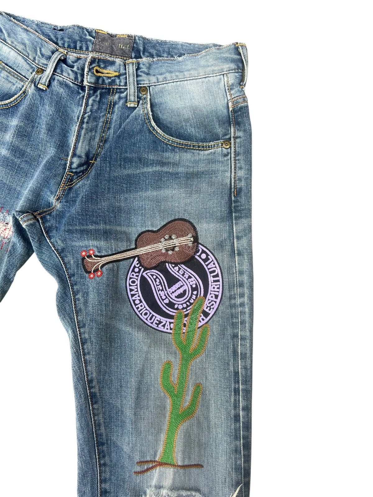 Lee Lee X TMT Japan Distress Embroidery Denim Selvedge Jeans Size US 29 - 10 Thumbnail