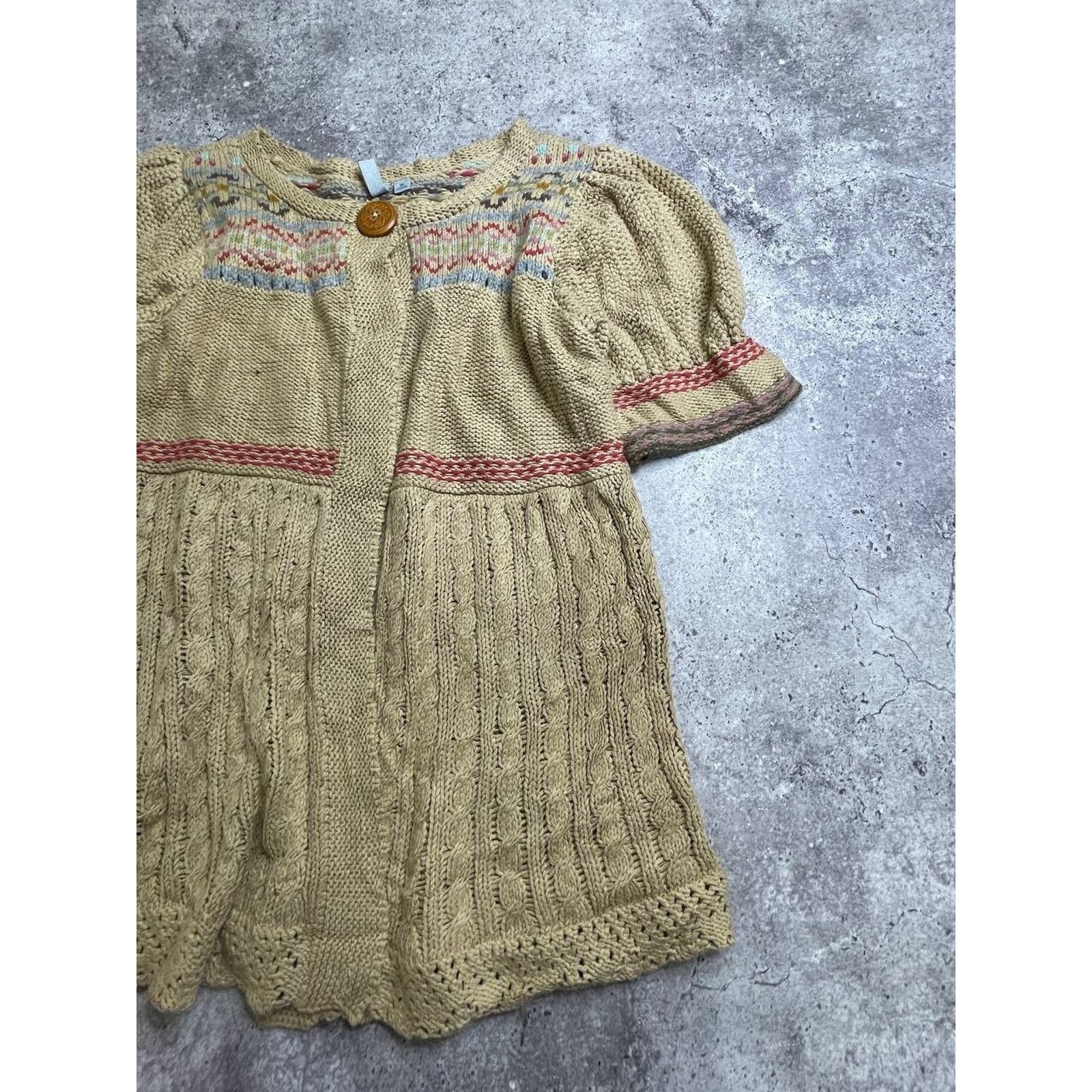 Vintage Vintage Caslon Boho Knit Short Sleeve Cardigan Beige Fair Size XL / US 12-14 / IT 48-50 - 4 Thumbnail