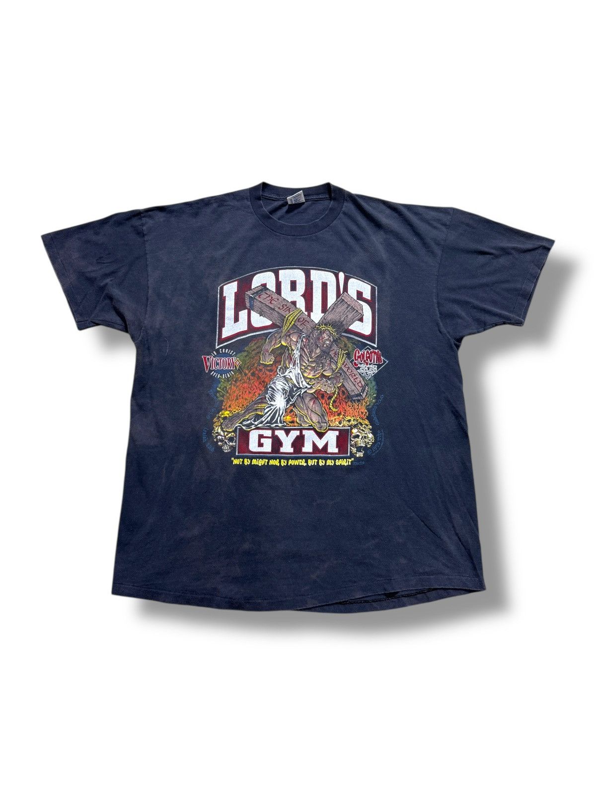 Vintage *RARE* VINTAGE 1995 90s LORD’S GYM GOD BODYBUILDING T-SHIRT Size US XXL / EU 58 / 5 - 1 Thumbnail