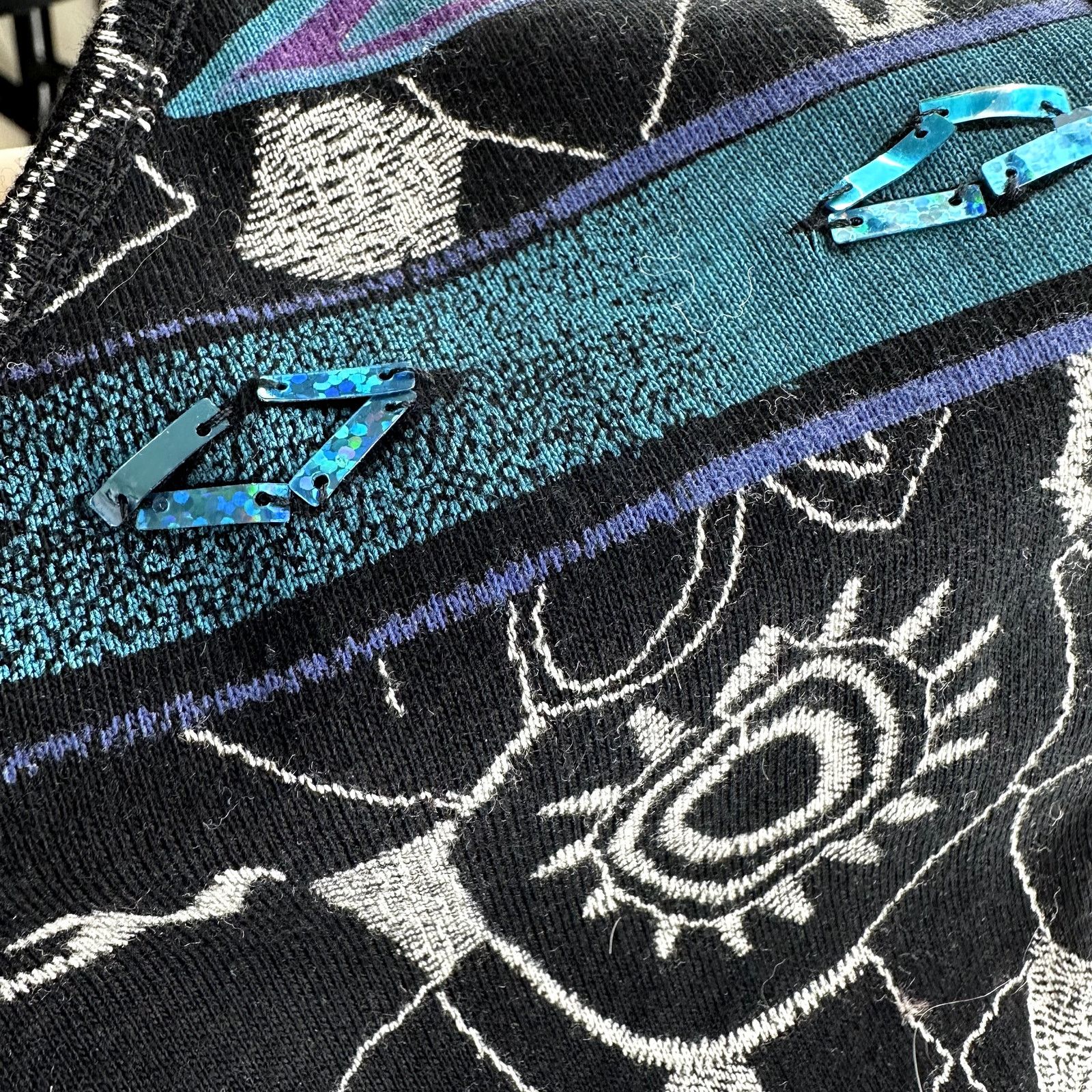 Chicos Chico's Abstract Print Tank Top Sequin Black Blue 2 Large Size L / US 10 / IT 46 - 2 Thumbnail