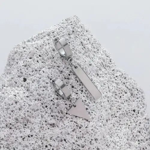 Designer × Sterling Silver × Vintage Men’s Titanium Steel Geometric Triangle Square Drop Earrings Size ONE SIZE - 2 Thumbnail