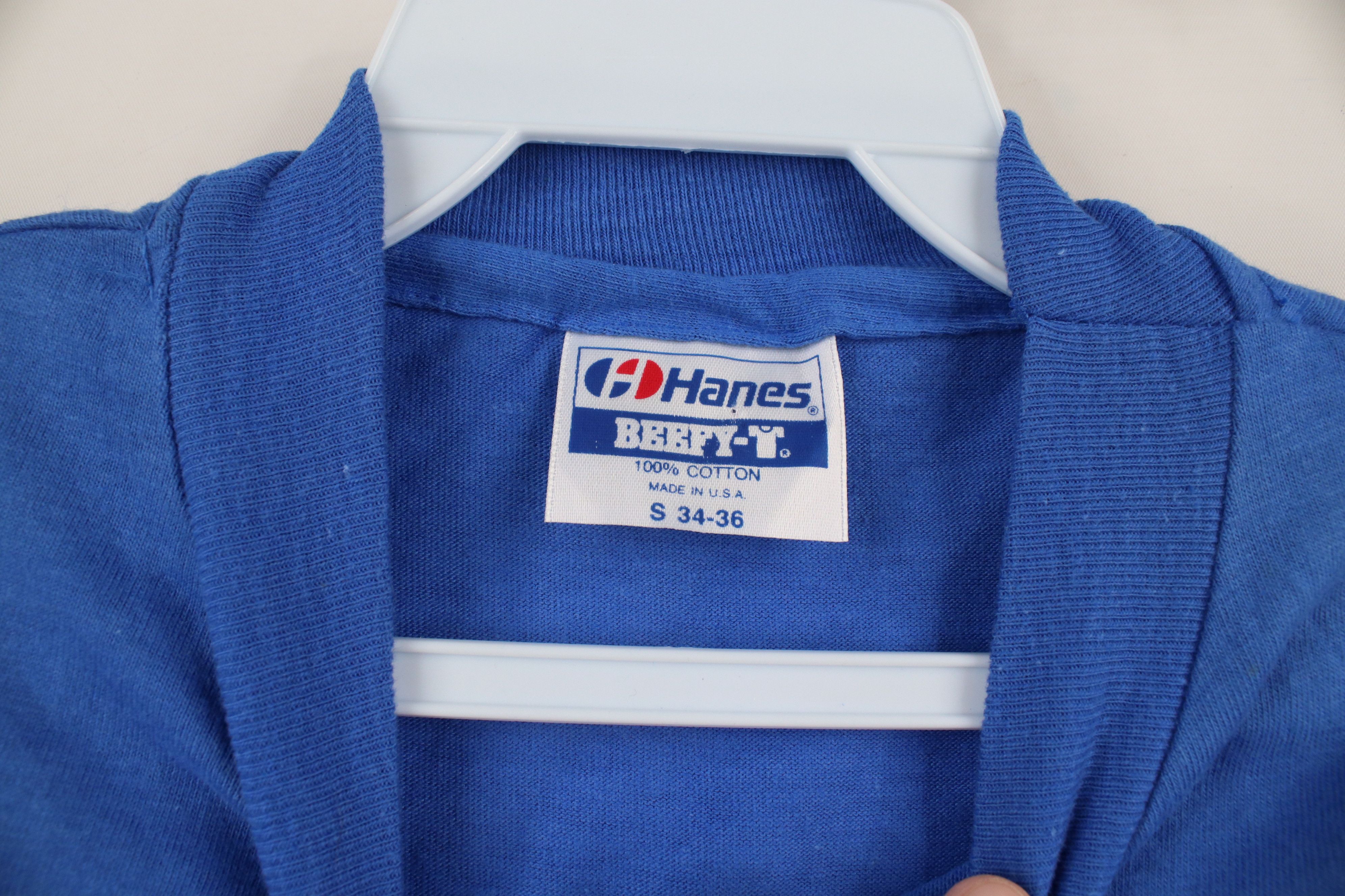 Hanes × Vintage Vintage 80s 90s Hanes Beefy Blank Cotton T-Shirt Blue USA Size US S / EU 44-46 / 1 - 7 Thumbnail