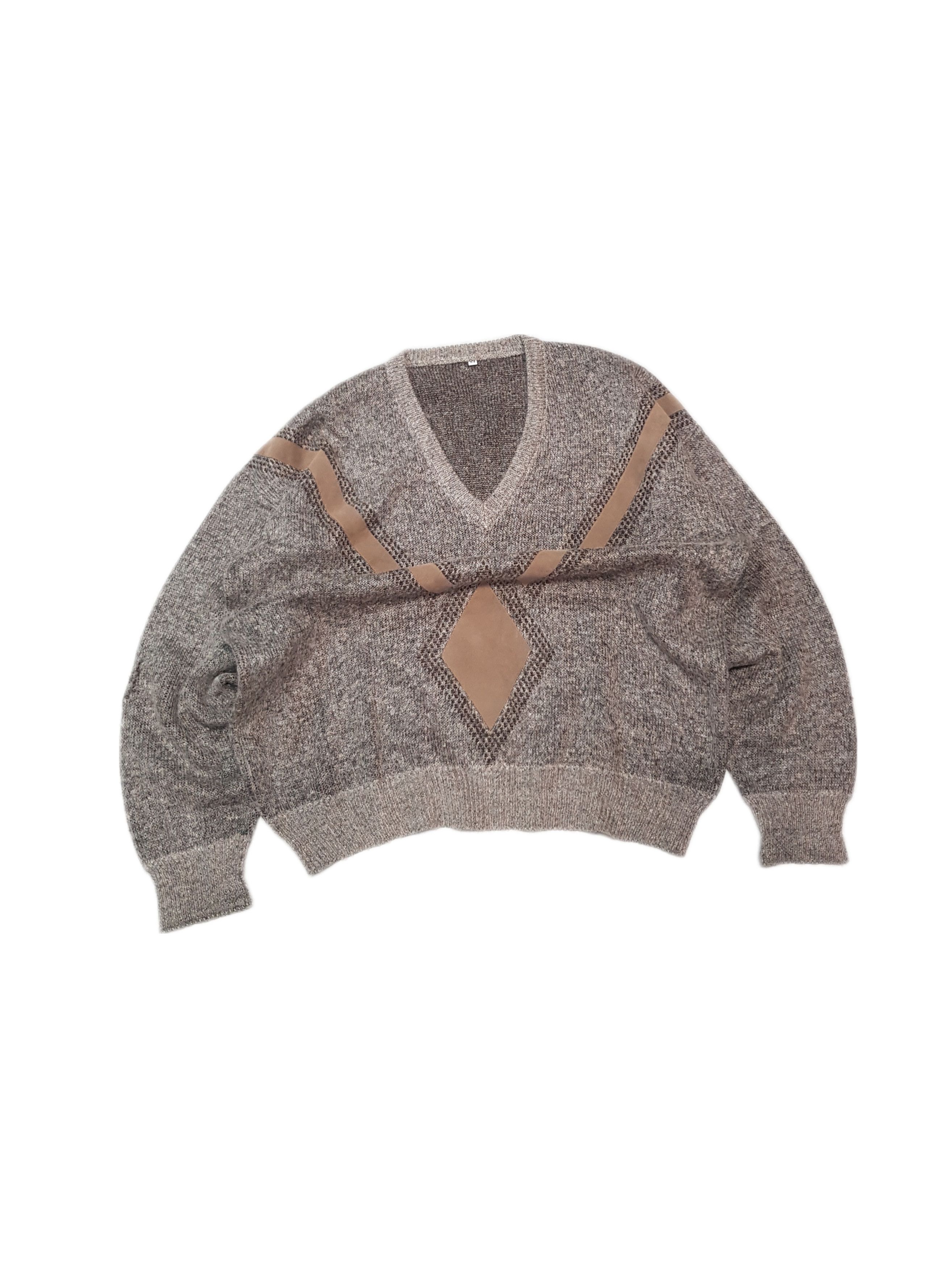 Designer × Vintage Khaki Beige Wool Suede Patch 90s Vintage V-neck Sweater Size US XL / EU 56 / 4 - 4 Thumbnail