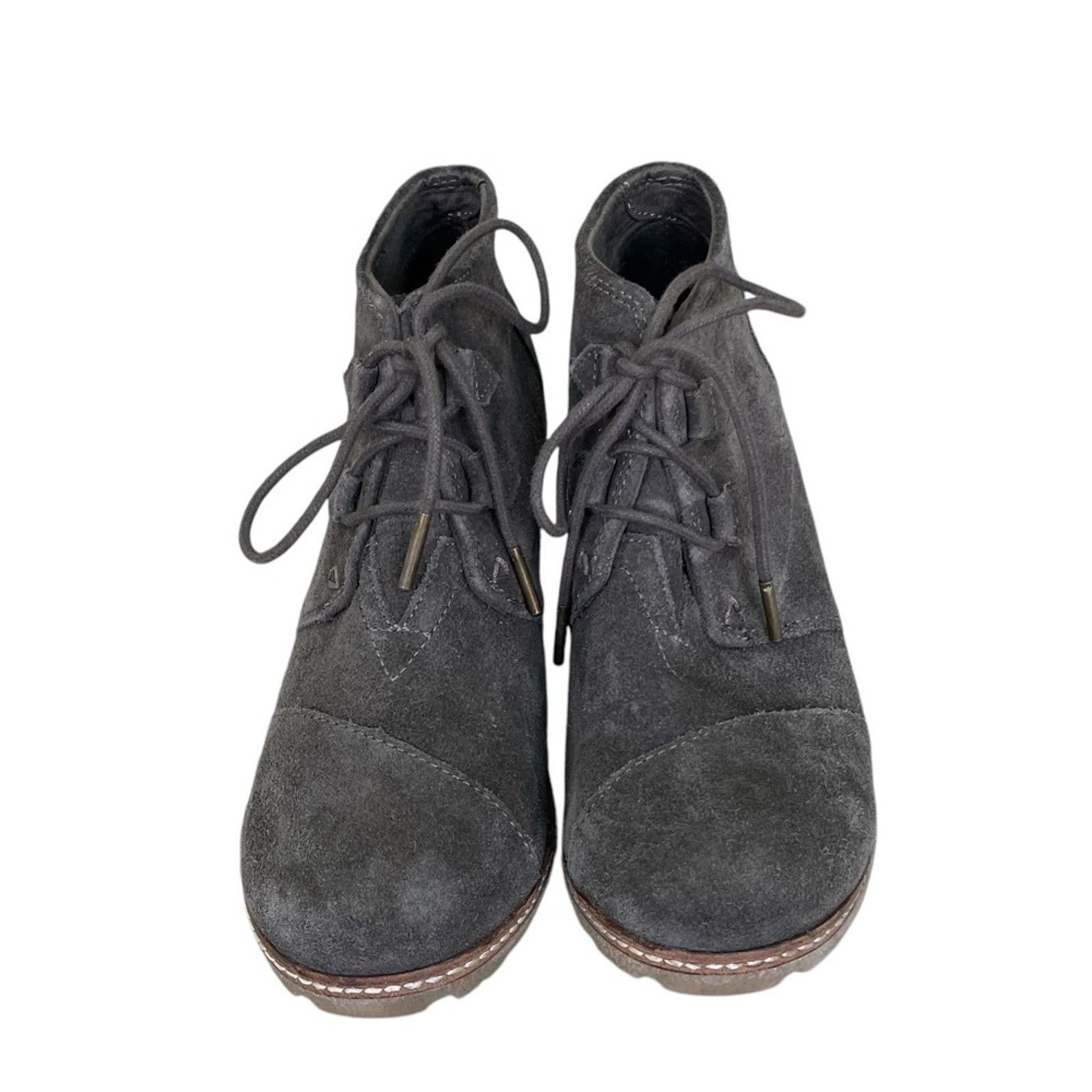Toms Toms Faux Suede Lace Up Wedge Heel Bootie Smokey Brown 7.5 M Size US 7.5 / IT 37.5 - 8 Thumbnail