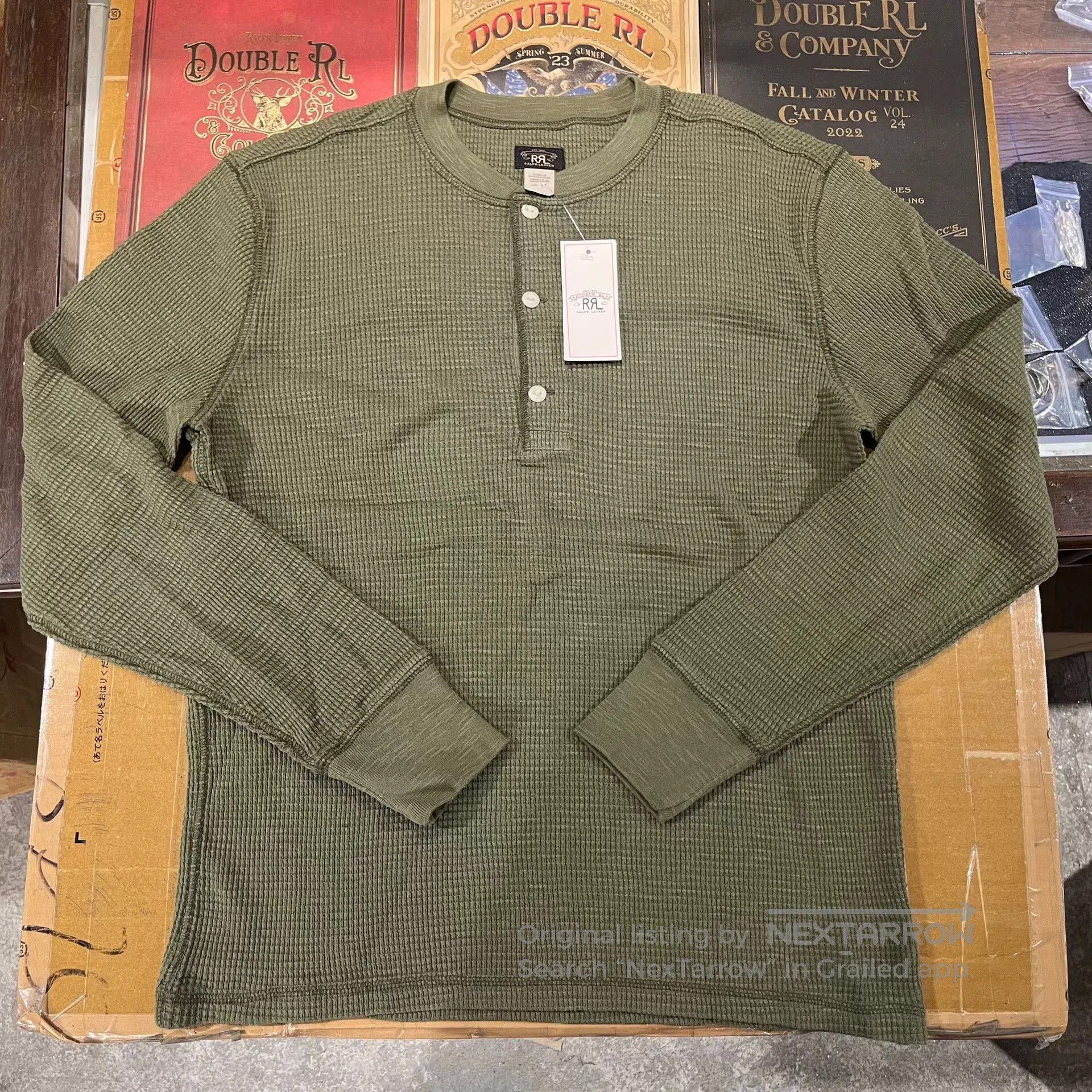 RRL Ralph Lauren olive green long sleeve henley shirt. Size US S / EU 44-46 / 1 - 1 Thumbnail