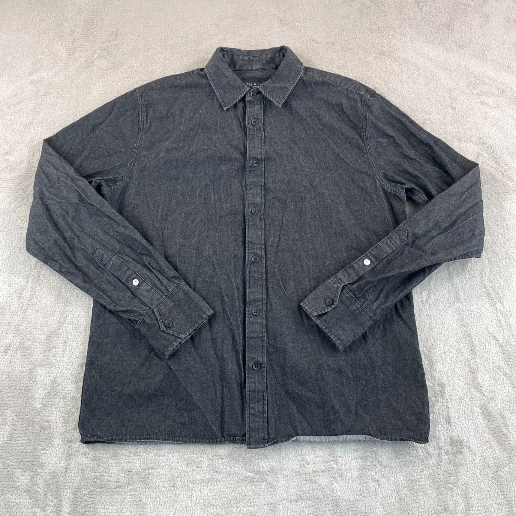 Rag & Bone rag & bone New York Fit 3 Denim Shirt Men Medium Black Oxford LS Button-Up Size US M / EU 48-50 / 2 - 3 Thumbnail