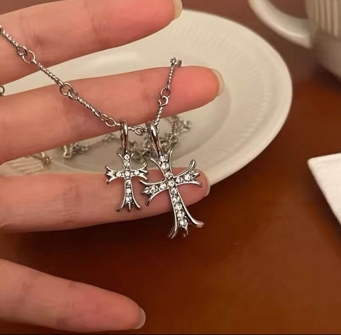 Jewelry Double Cross Necklace Punk Gothic Size ONE SIZE - 7 Thumbnail