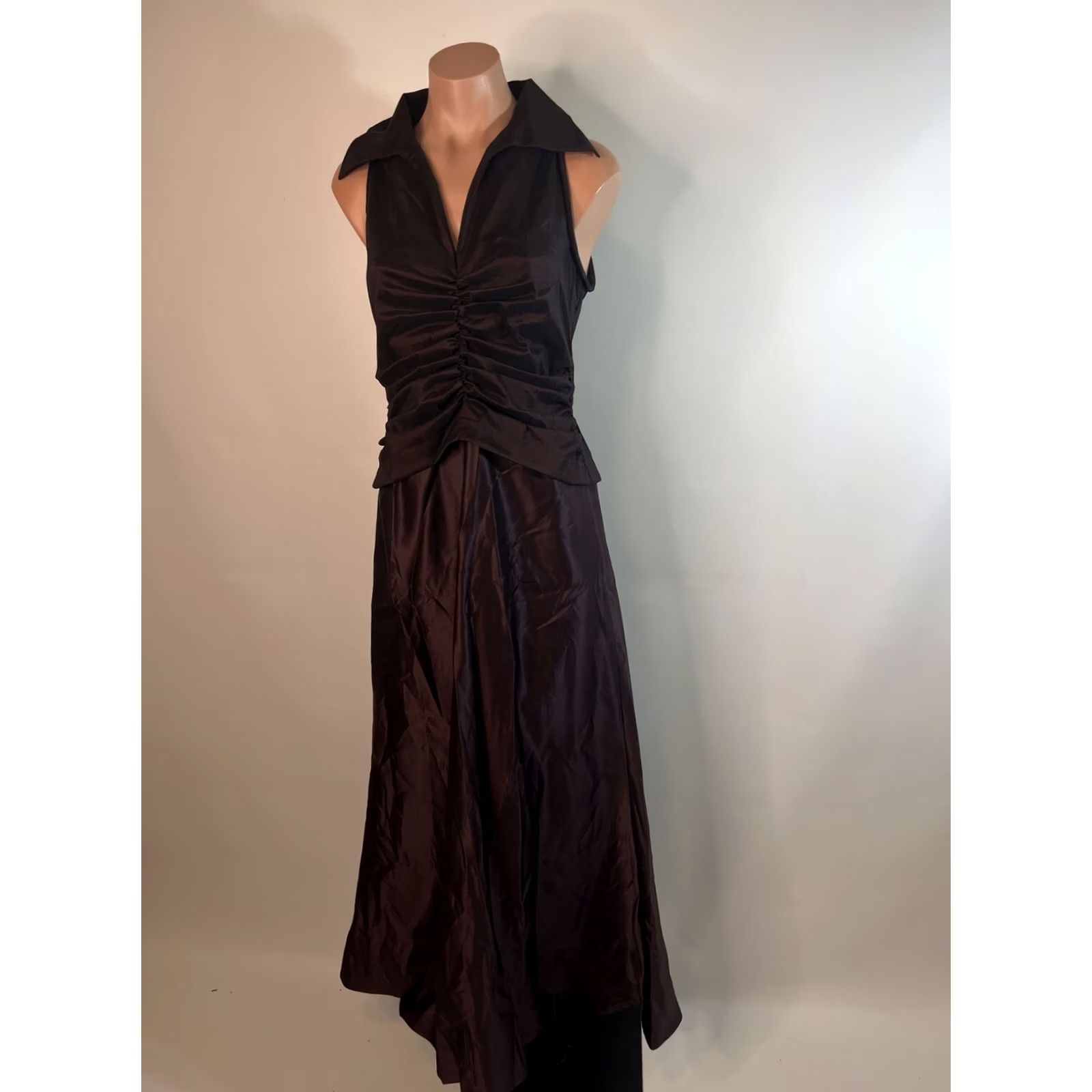 Tadashi Shoji VINTAGE Tadashi Shoji Petite Iridescent Satin A-Line Collared Dress 6P Purple Sleeveless Cap Sleeve Long 90s Brides Formal Party/Cocktail Womens Size M / US 6-8 / IT 42-44 - 4 Thumbnail