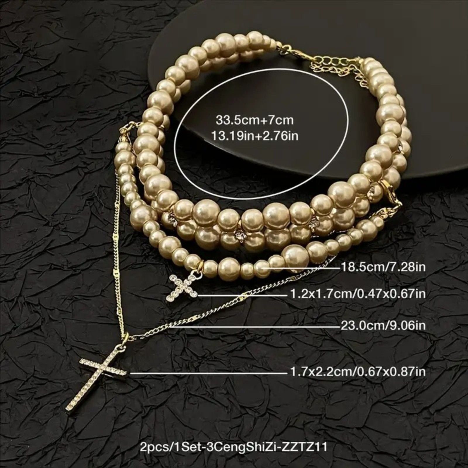 Other Vintage Pearl Layered Choker & Gold Cross Pendant Necklace Size ONE SIZE - 5 Thumbnail