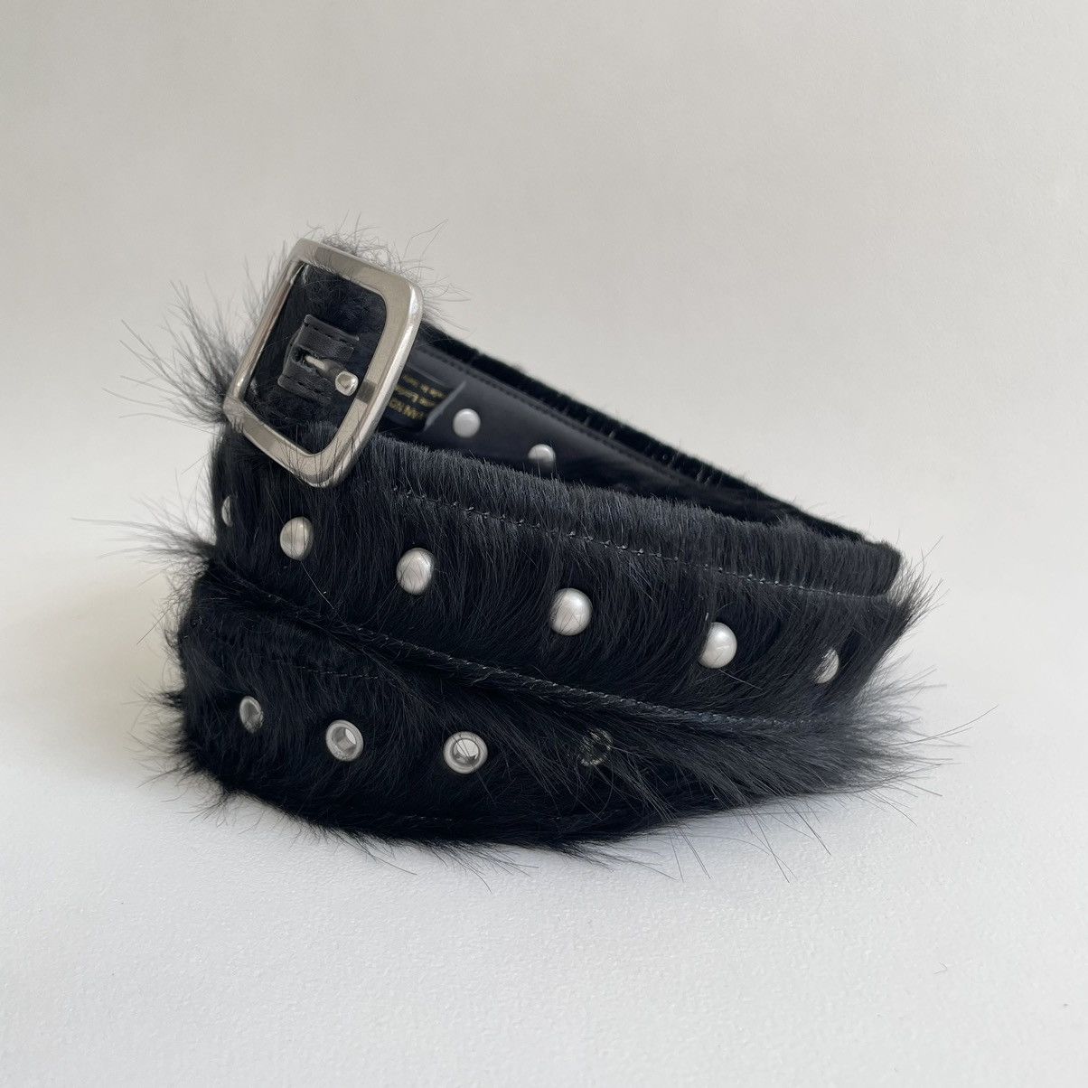 Dries Van Noten A/W 22 Studded Black Fur Belt Size 36 - 4 Thumbnail