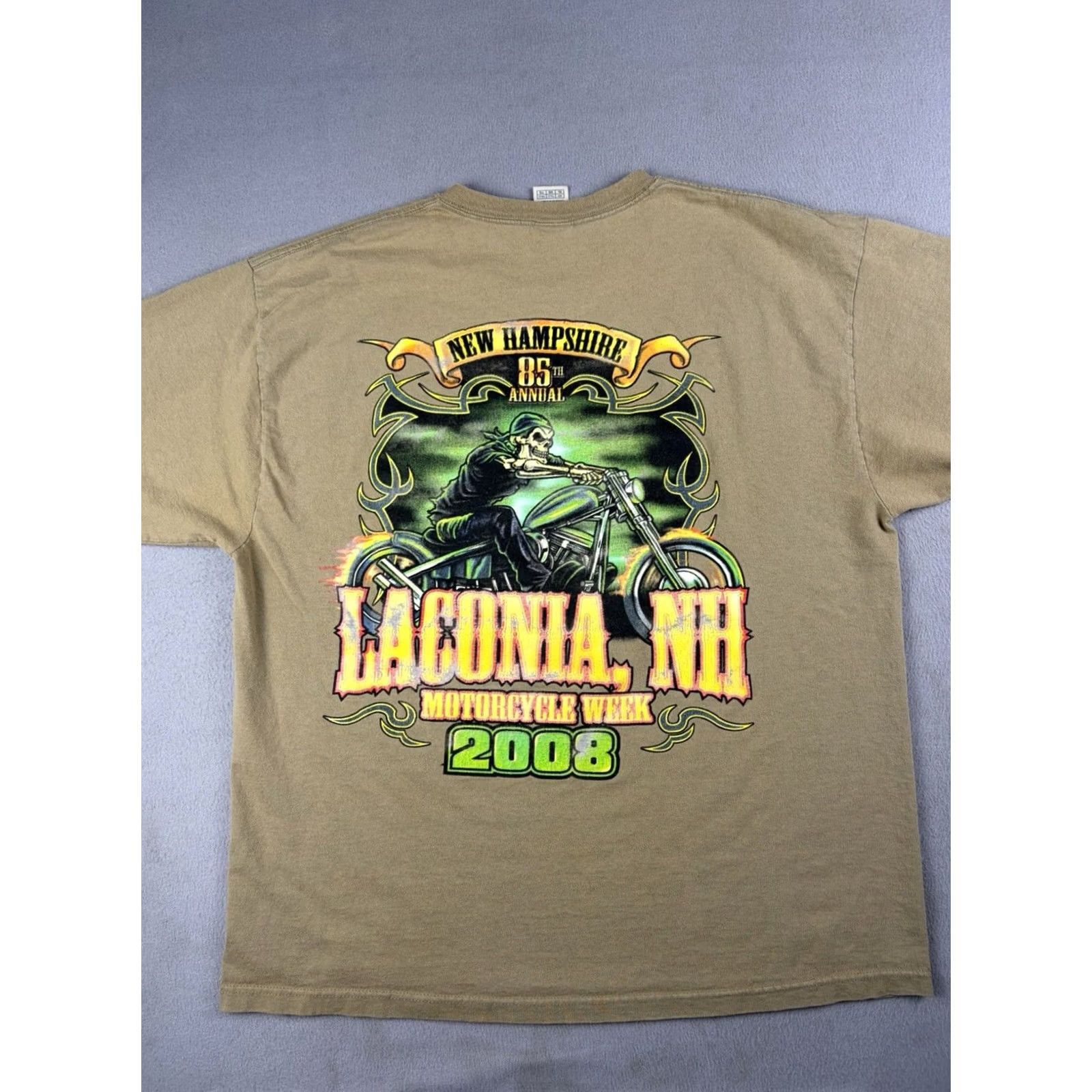 Vintage VINTAGE Laconia Bike Week Shirt Men’s XL Longsleeve Crew Neck Brown Cotton Flame Skull Biker Y2k Mens Size US XL / EU 56 / 4 - 5 Thumbnail