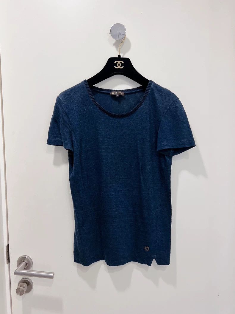 Loro Piana Loro Piana Dark blue cotton linen knitted short-sleeved T-s Size XS / US 0-2 / IT 36-38 - 1 Thumbnail