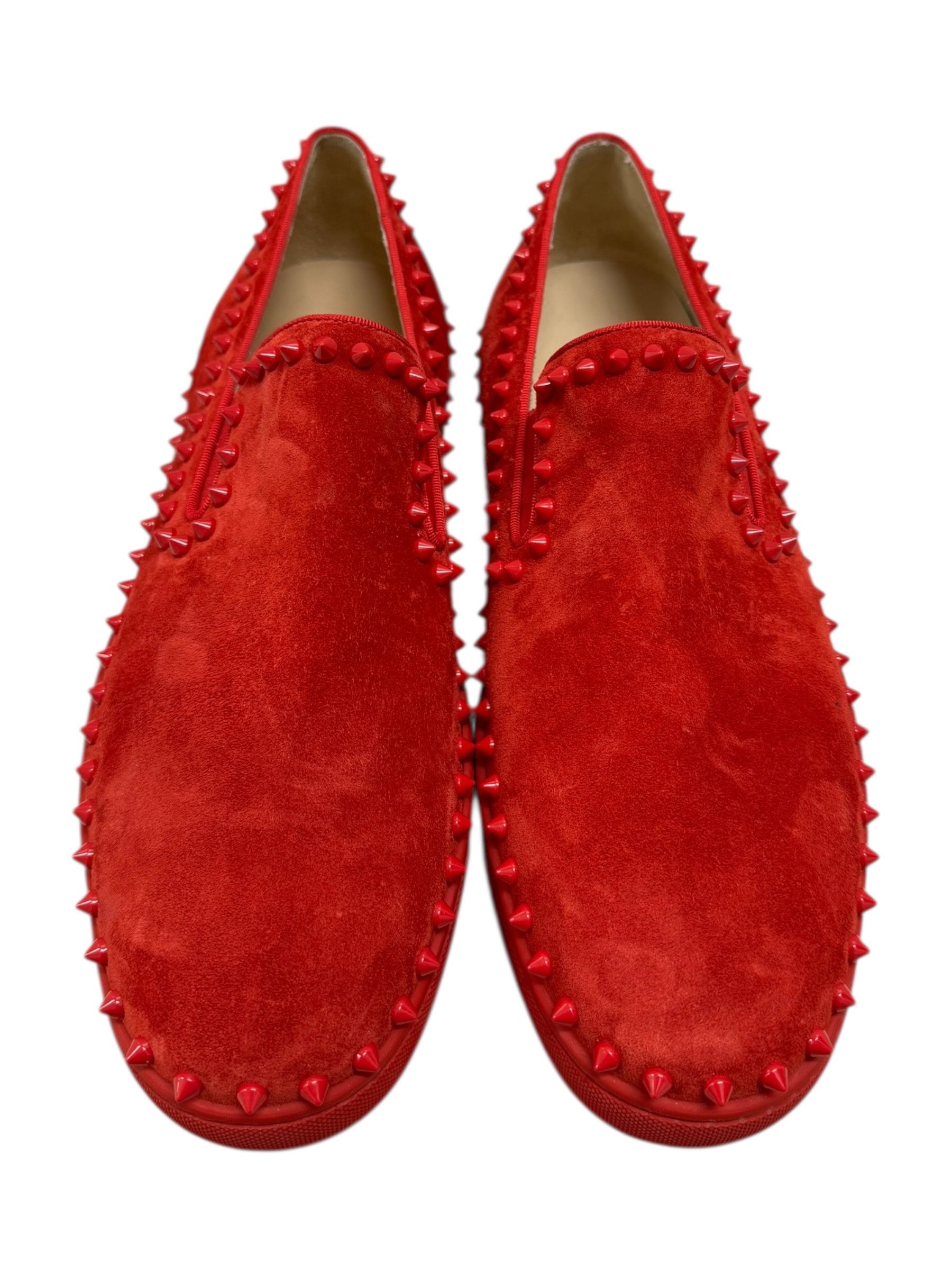 Christian Louboutin Christian Louboutin Red Velour Spike Bout Loafers Slip Ons Size US 12 / EU 45 - 5 Thumbnail