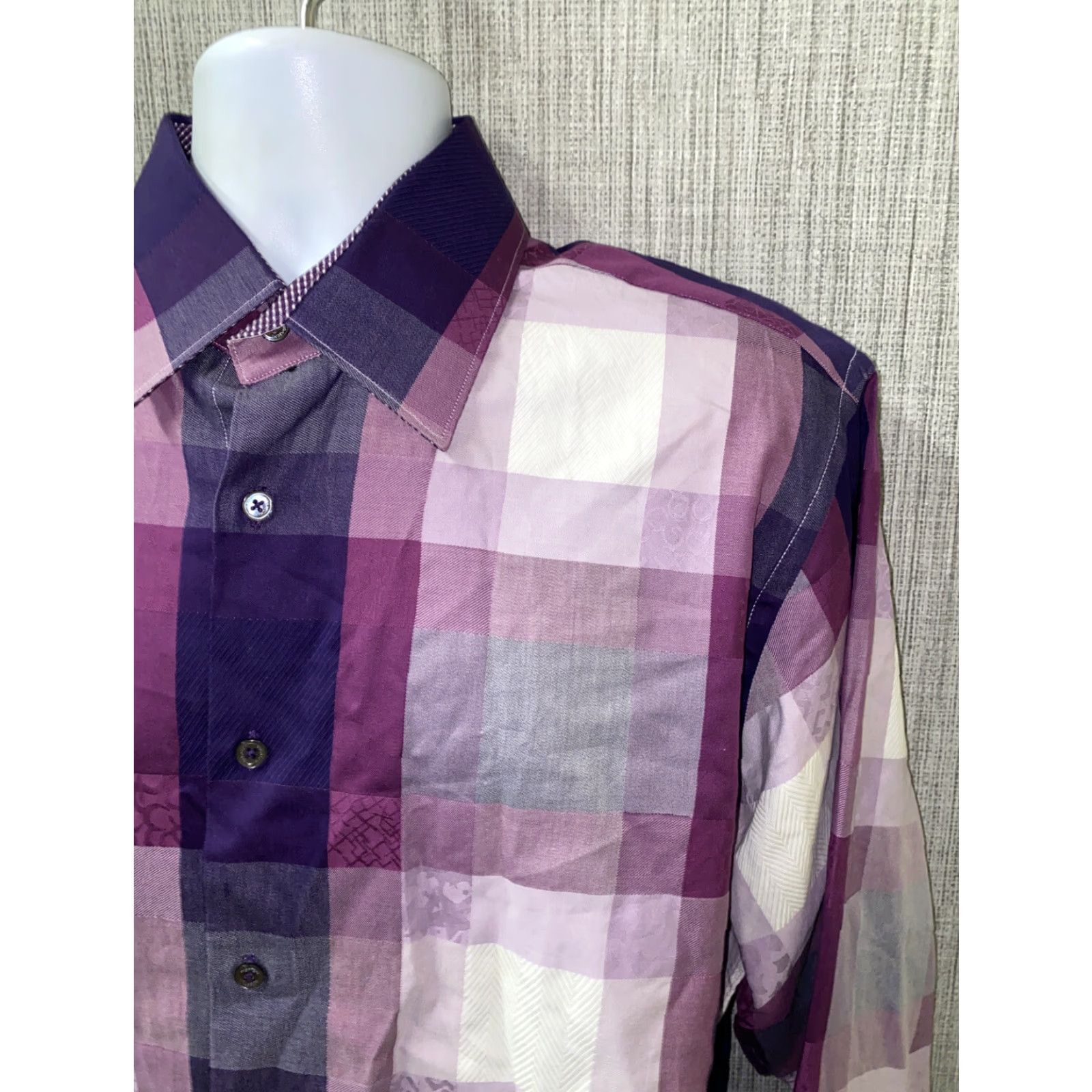 BUGATCHI Bugatchi Uomo Shirt Mens Purple Long Sleeve Checkered Button-Up Size L Size US L / EU 52-54 / 3 - 2 Thumbnail