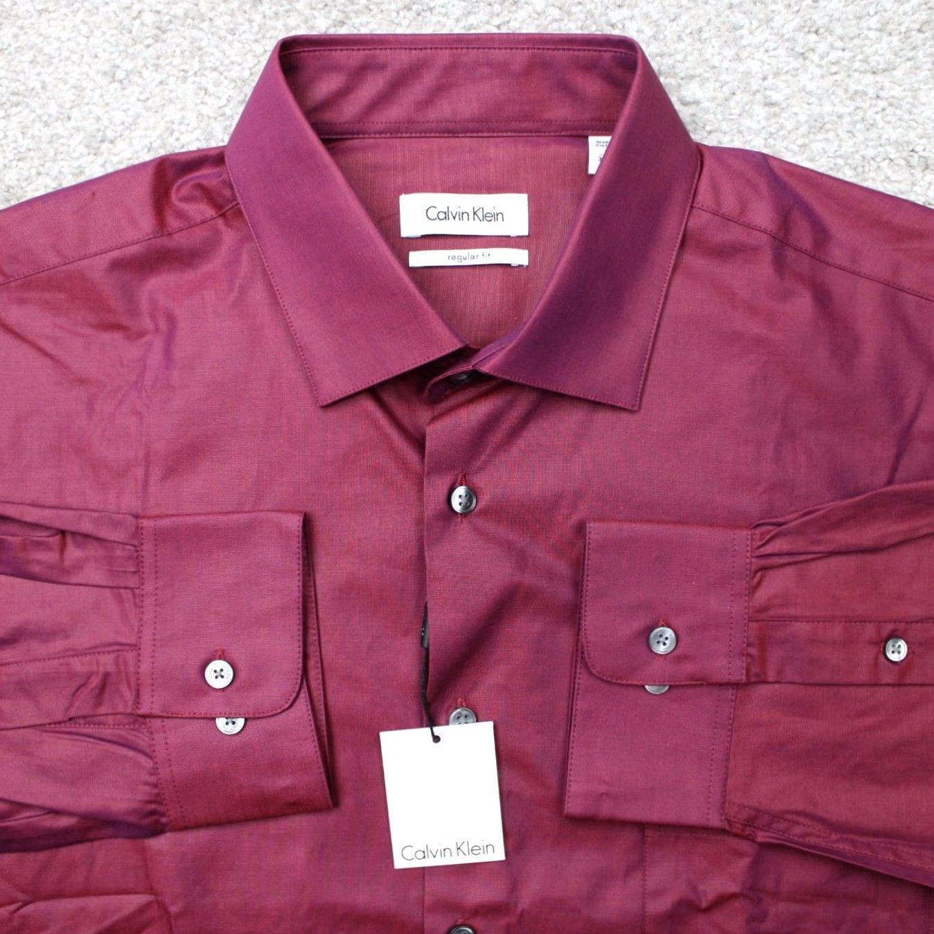Calvin Klein Calvin Klein Dress Shirt Mens 17, 36/37 Red Regular Cotton Long Sleeve NWT Shirt Mens Red 100% Cotton Dress Shirt Size 46R - 2 Thumbnail